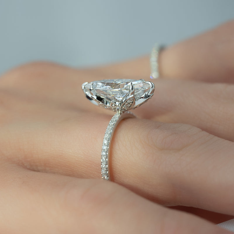 2.0 - 4.0 Carats Marquise shaped CVD Diamond Pave Style Engagement Ring