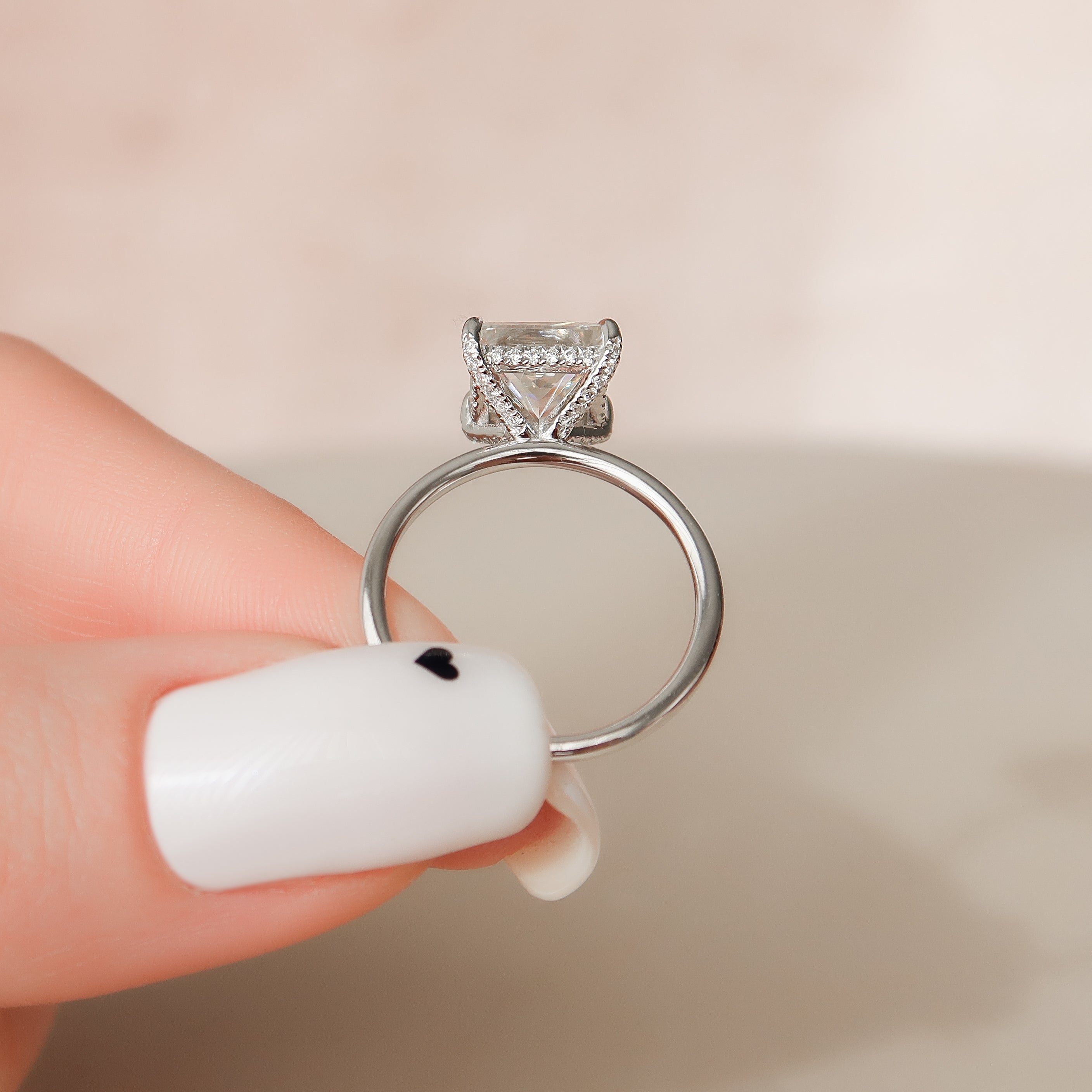 2.0 -4.0 CT Cut Princess Hidden Halo Style Engagement Ring