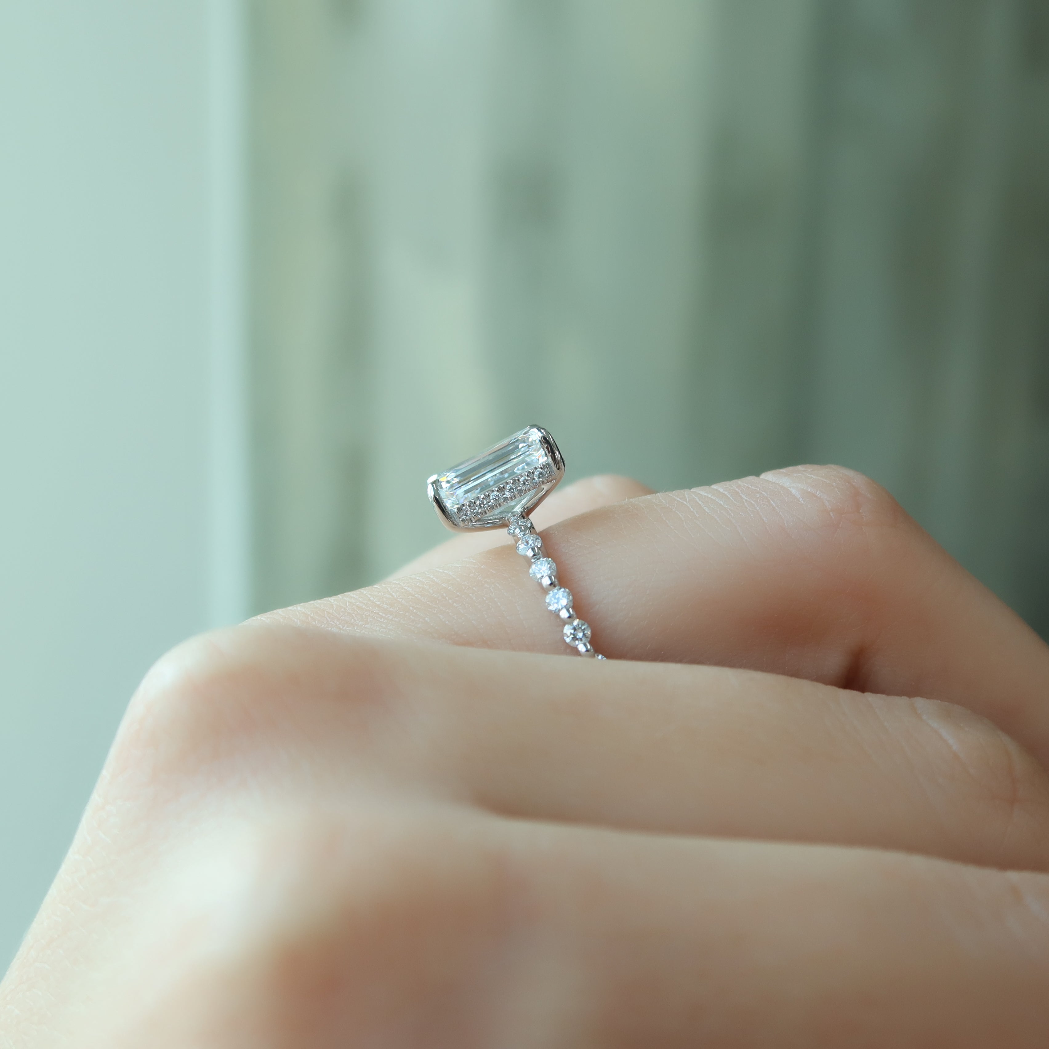 2.0- 4.0 CT Emerald Cut CVD Diamond Hidden Halo & Pave Engagement Ring