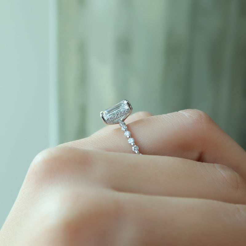 2.0- 4.0 CT Emerald Cut CVD Diamond Hidden Halo & Pave Engagement Ring