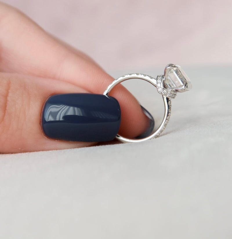 2.0 - 4.0 CT Emerald Cut CVD Diamond Hidden Halo & Pave Engagement Ring
