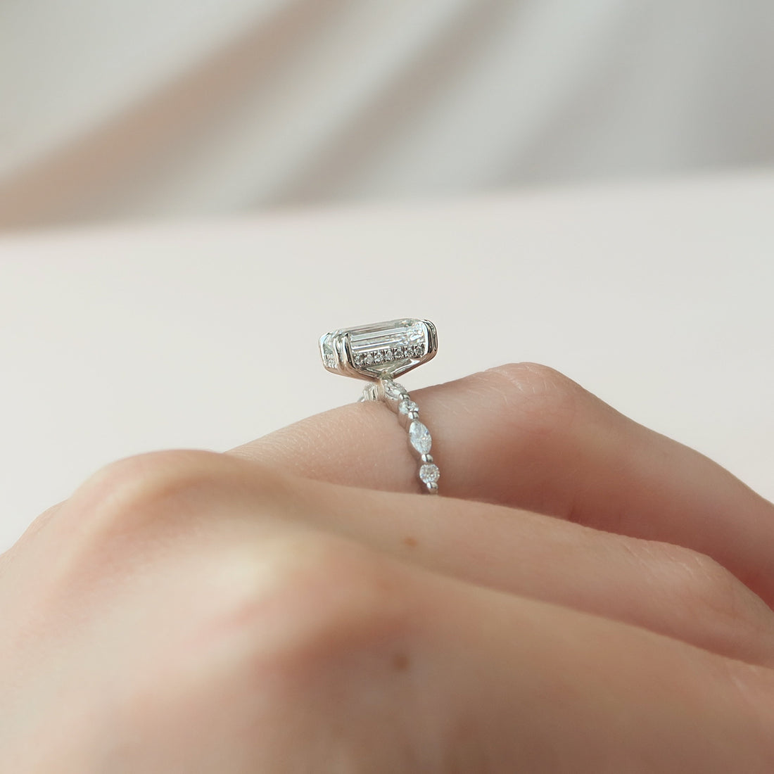 2.0 - 4.0 CT Emerald Cut CVD Diamond Hidden Halo Style Engagement Ring