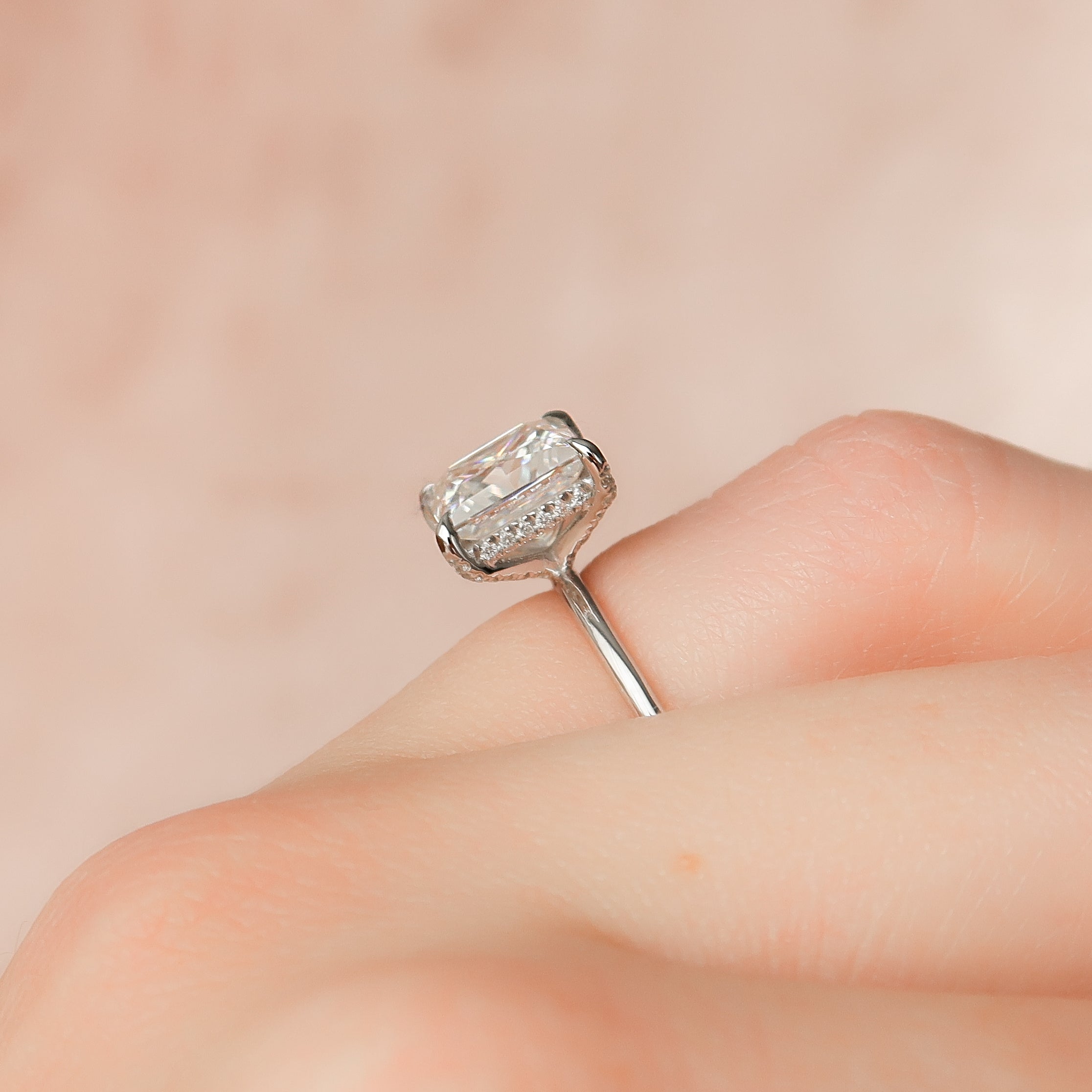 2.0 -4.0 CT Cut Princess Hidden Halo Style Engagement Ring