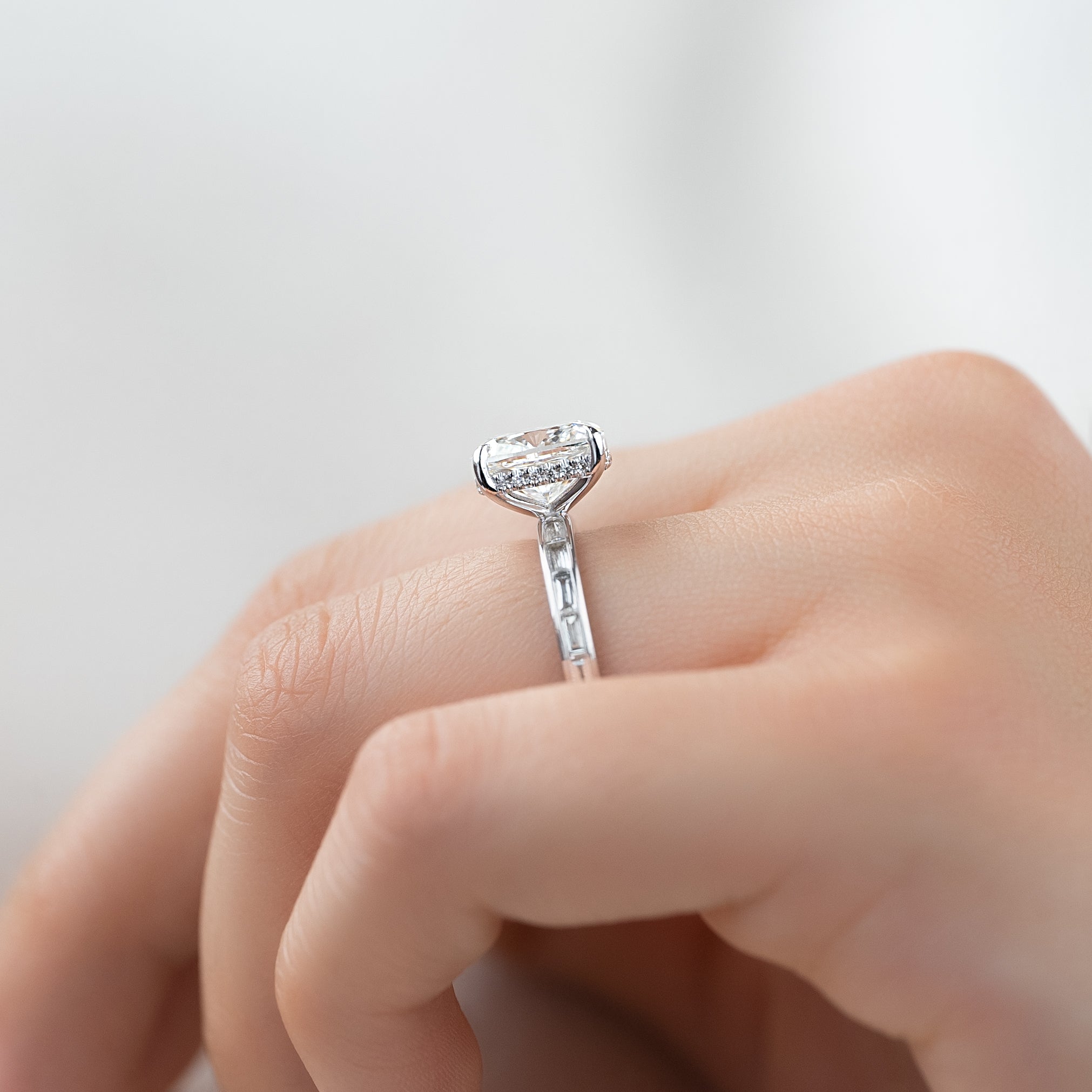 2.0 - 4.0 CT Elongated Cushion Cut CVD Diamond Hidden Halo & Pave Engagement Ring