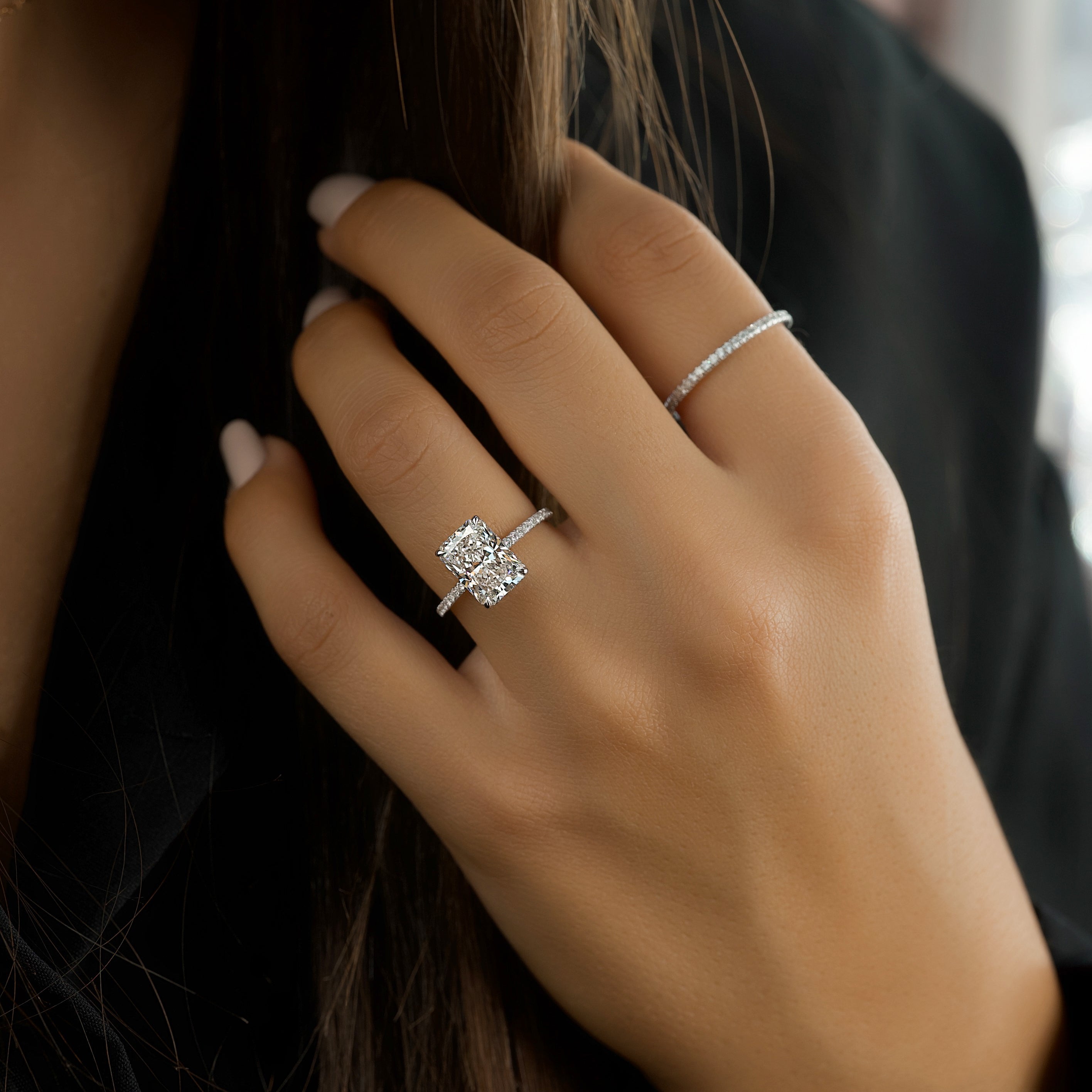 2.0 - 4.0  CT Radiant Cut CVD Diamond Hidden Halo & Pave Engagement Ring