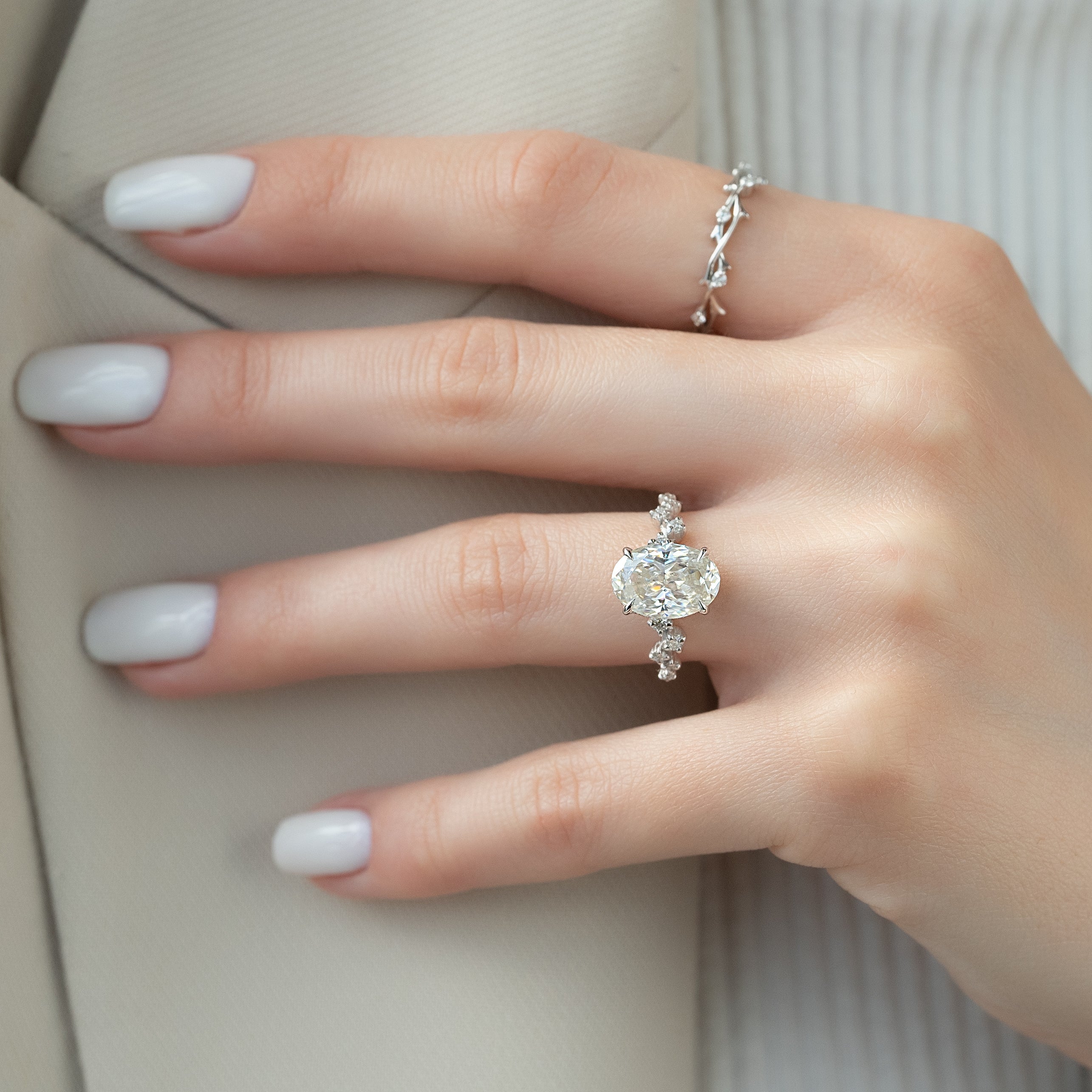 2.0 -4.0 CT Oval Cut CVD Diamond Hidden Halo & Pave Engagement Ring