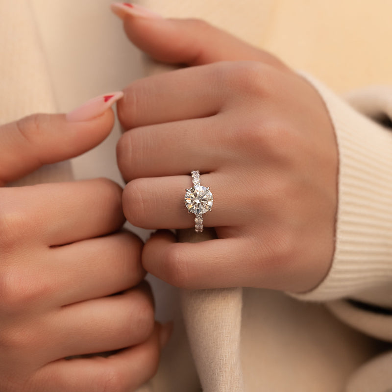 2.0 - 4.0 CT Round Cut CVD Diamond Hidden Halo & Pave Engagement Ring