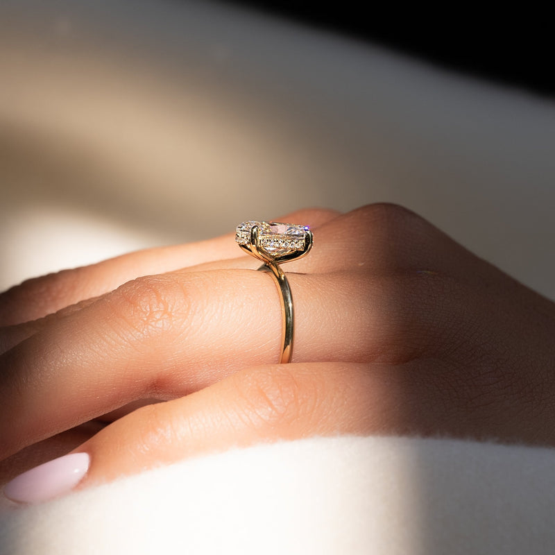 1.50 - 3.50 CT Oval  Cut CVD Diamond Hidden Halo Engagement Ring