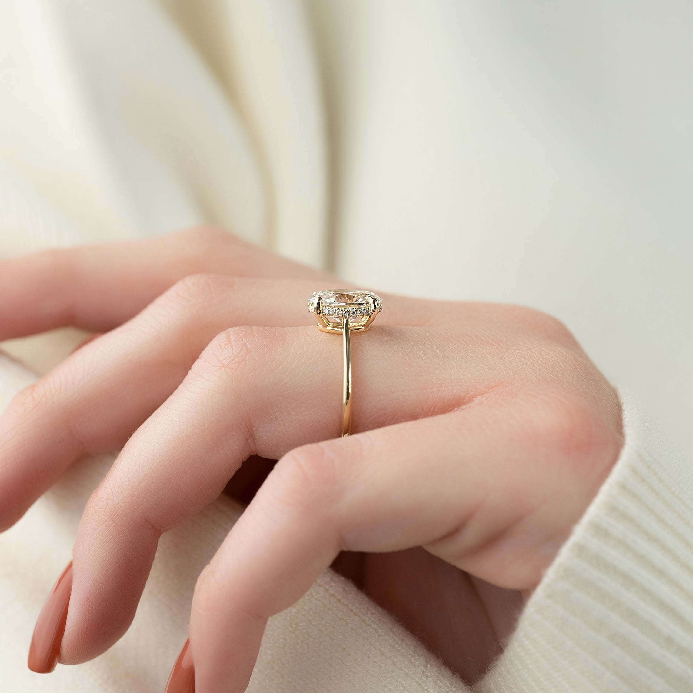 2.0 -4.0 CT Oval Cut CVD Diamond Hidden Halo Engagement Ring