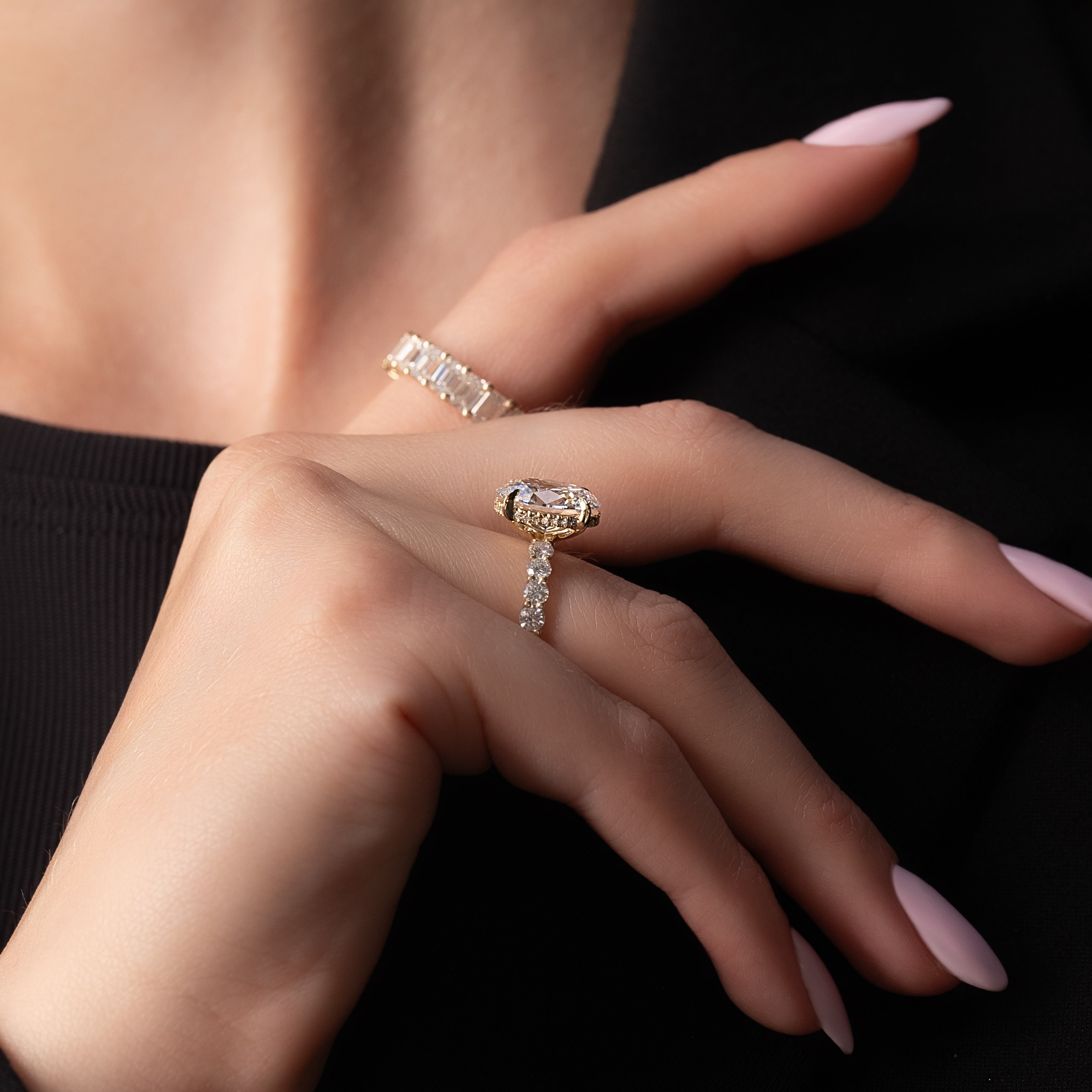 2.0 - 4.0 CT Oval Cut CVD Diamond Hidden Halo & pave  Engagement Ring