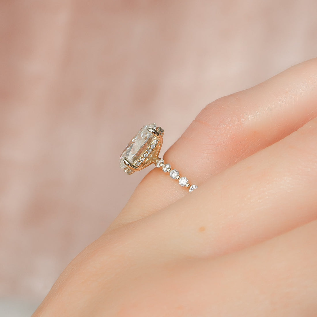 1.50 - 3.50 CT Oval Cut CVD Diamond Hidden Halo & Pave Engagement Ring