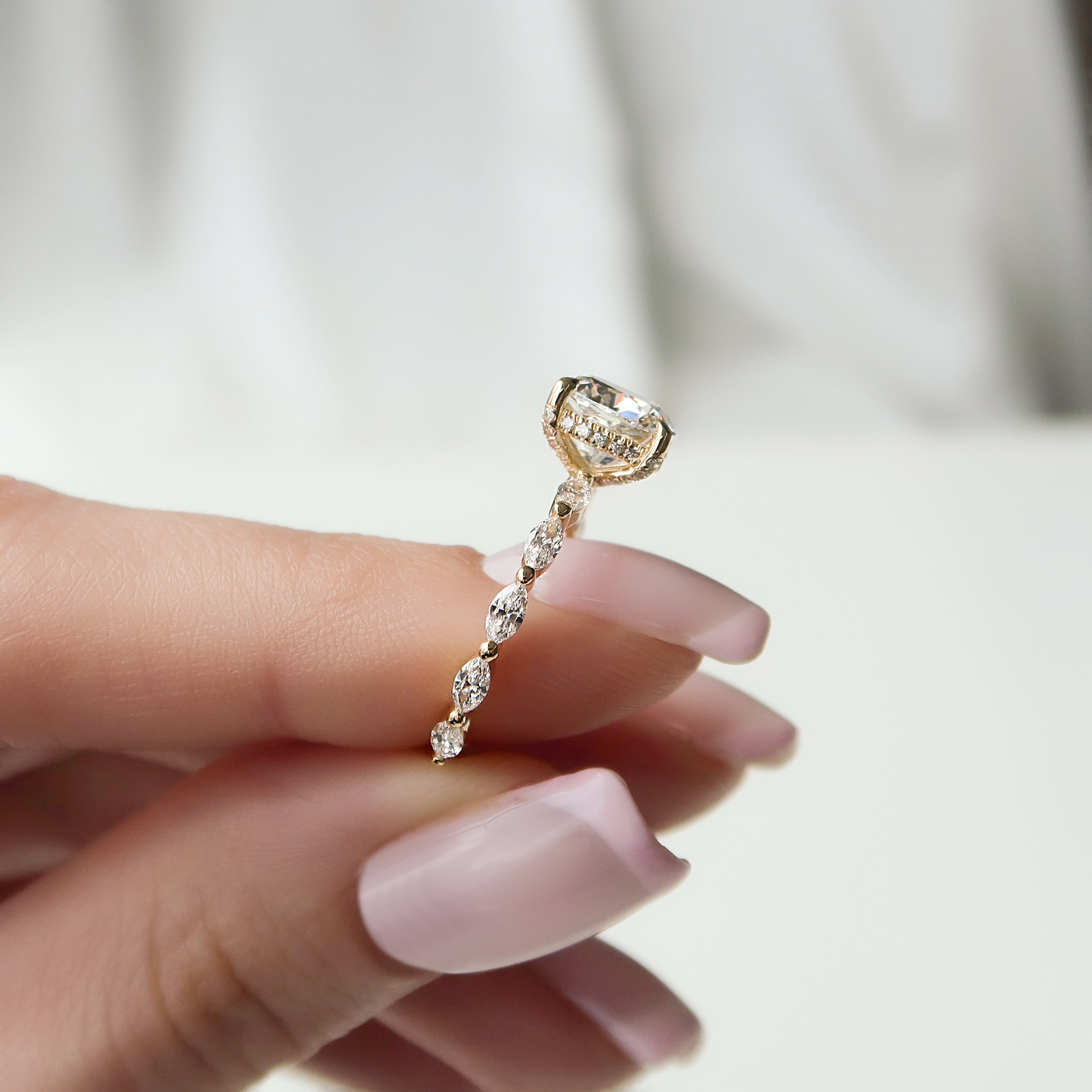 2.0 - 4.0 CT Elongated Cushion Cut CVD Diamond Hidden Halo & Pave Engagement Ring