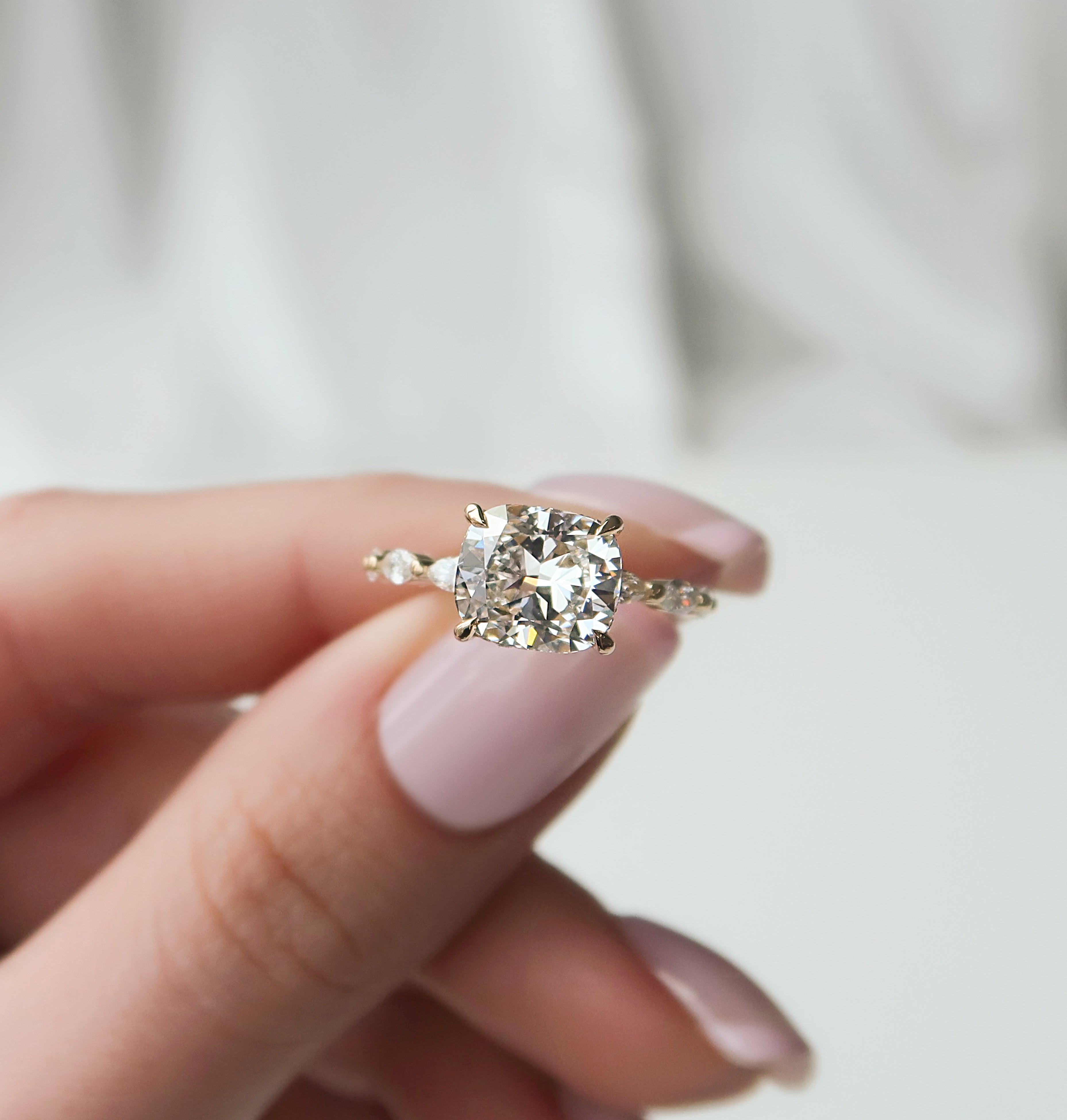 2.0 - 4.0 CT Elongated Cushion Cut CVD Diamond Hidden Halo & Pave Engagement Ring