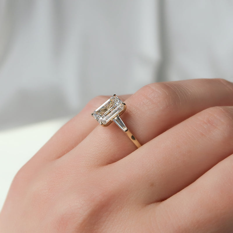 2.0 - 4.0 CT Emerald Cut CVD Diamond Three Stone Engagement Ring