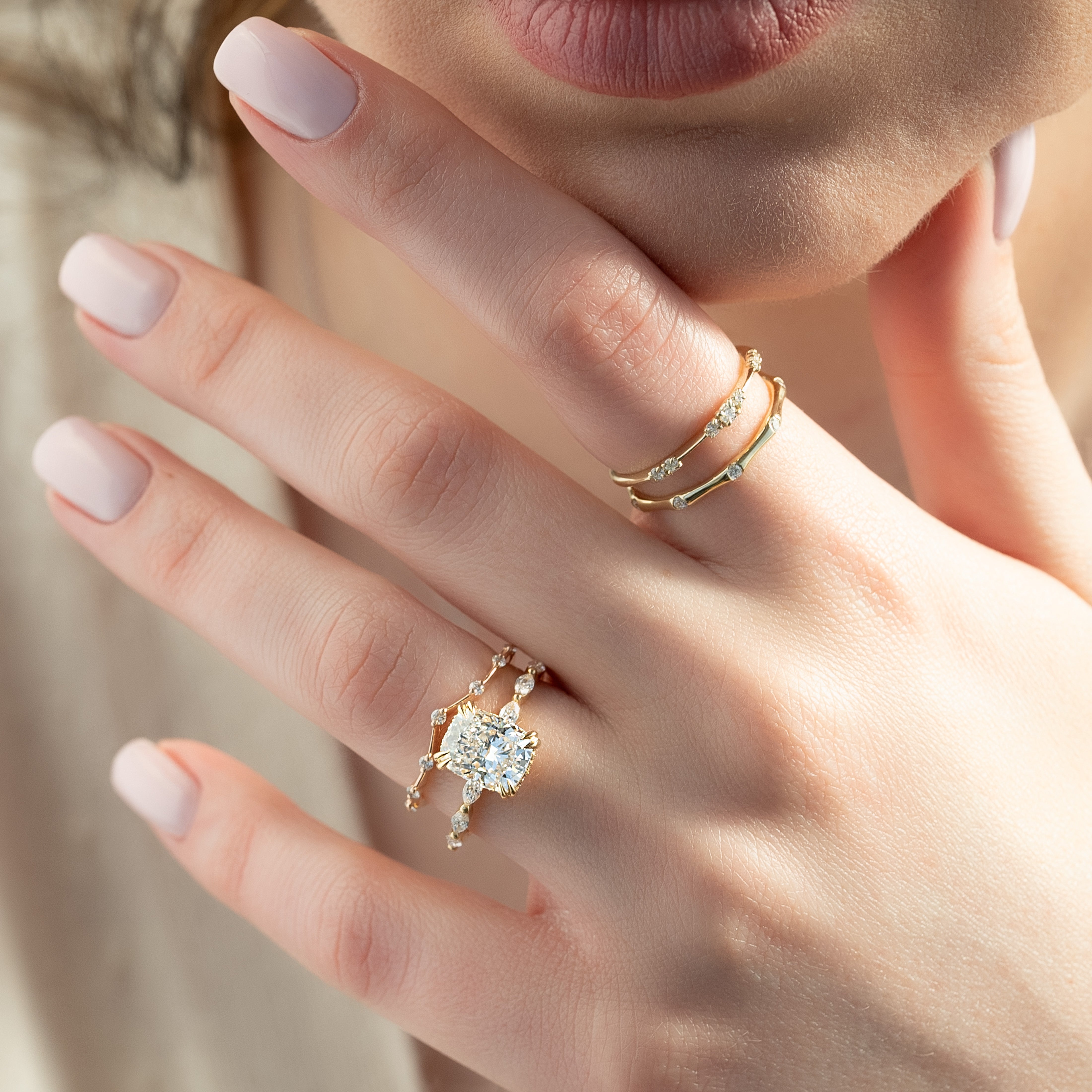 2.0 - 4.0 CT Elongated Cushion Cut CVD Diamond Hidden Halo & Pave Engagement Ring