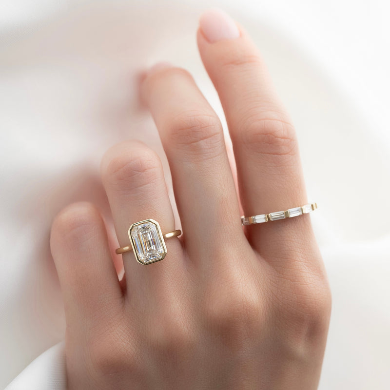 2.0 - 4.0 CT Emerald Cut CVD Diamond Bezel Hidden Halo Engagement Ring