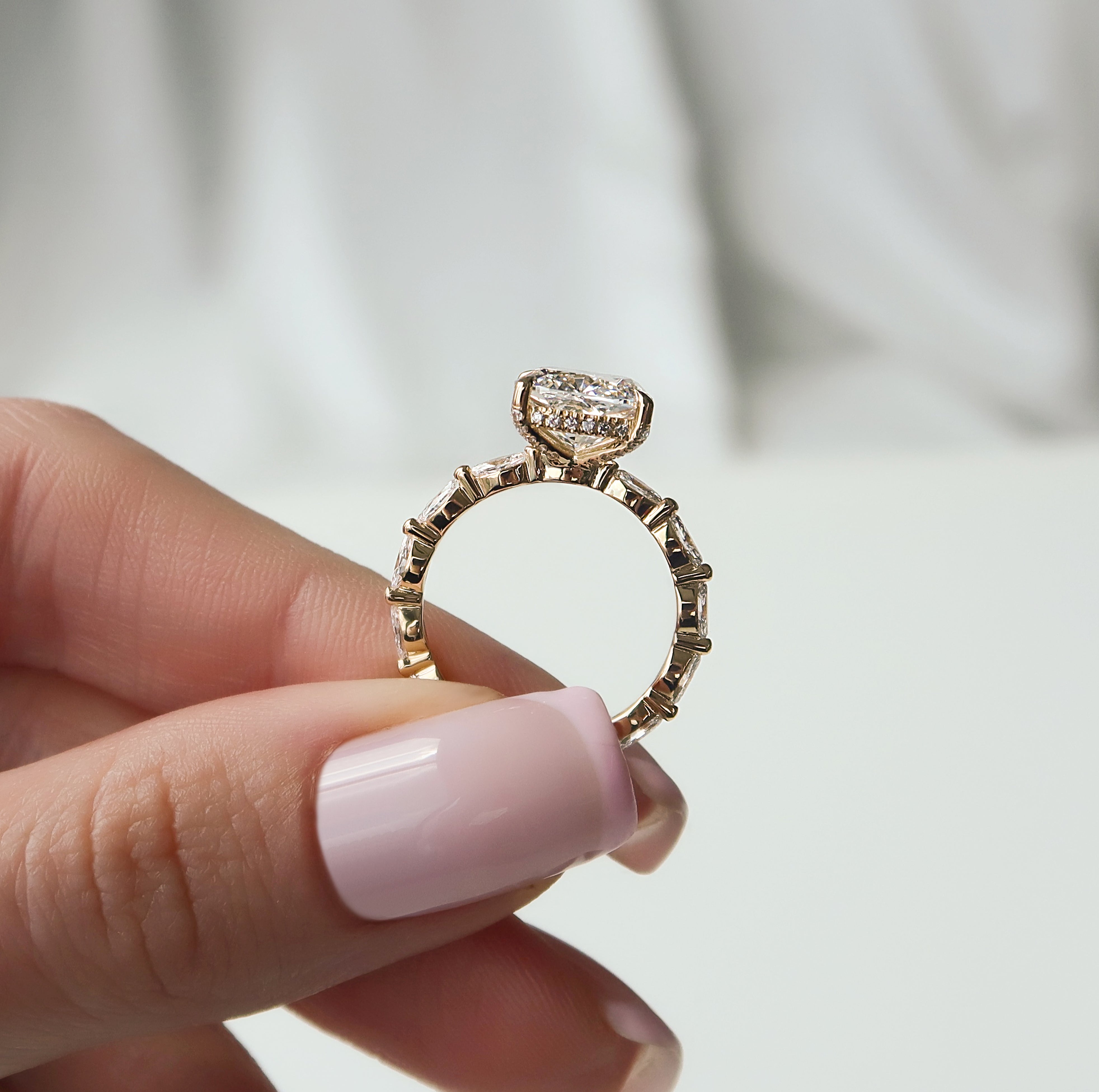 2.0 - 4.0 CT Elongated Cushion Cut CVD Diamond Hidden Halo & Pave Engagement Ring