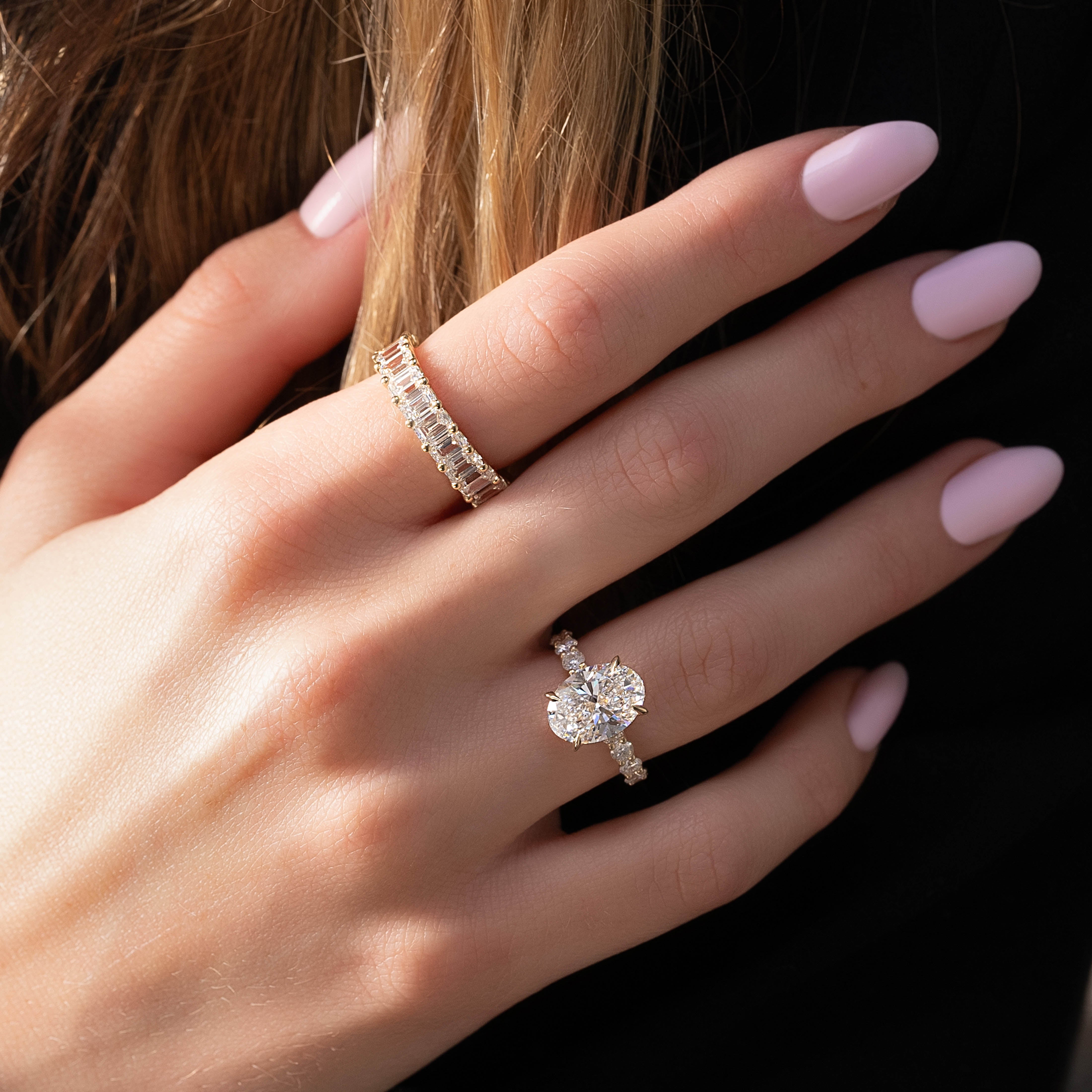 2.0 - 4.0 CT Oval Cut CVD Diamond Hidden Halo & pave  Engagement Ring