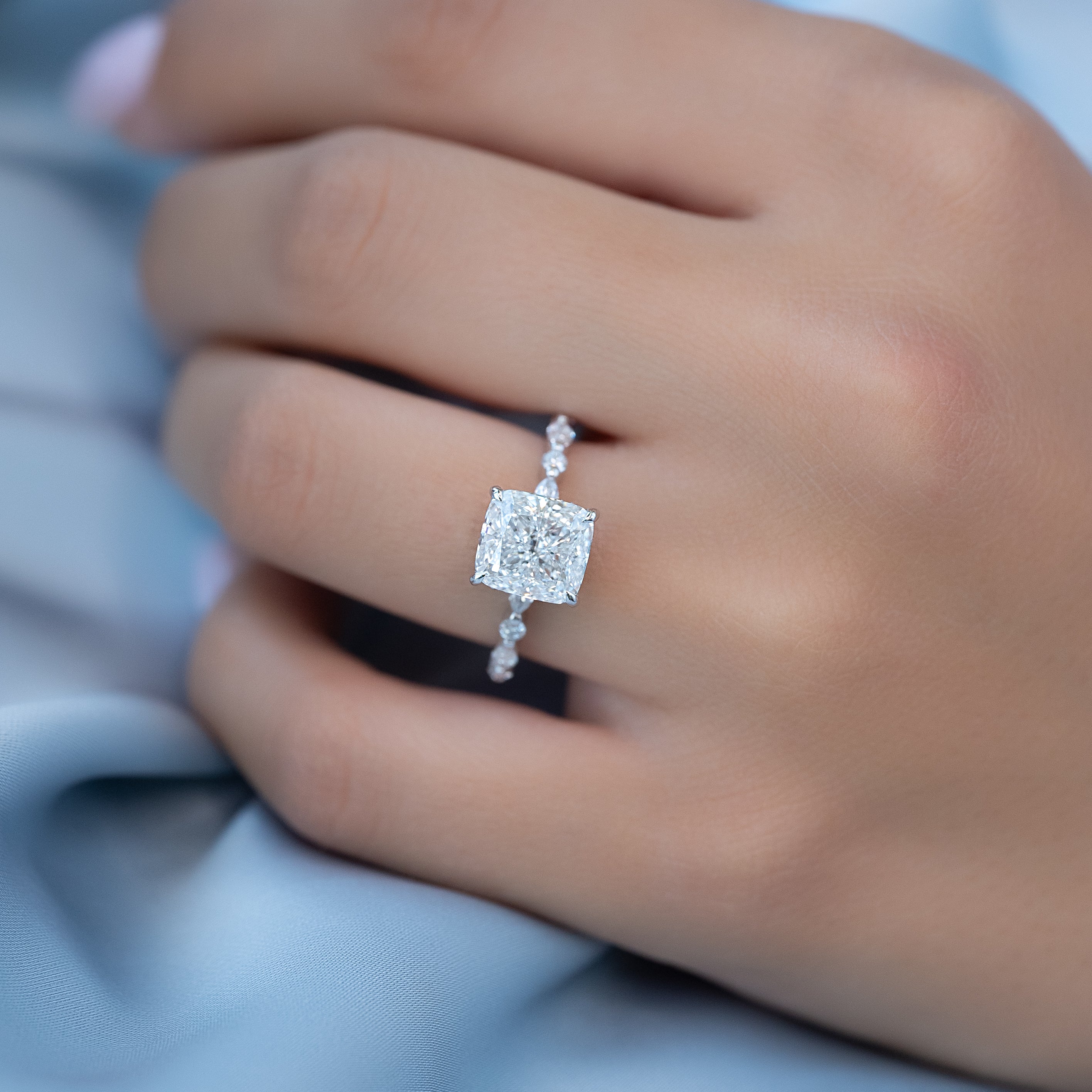 2.0 - 4.0 CT Elongated Cushion Cut CVD Diamond Hidden Halo & Pave Style Engagement Ring