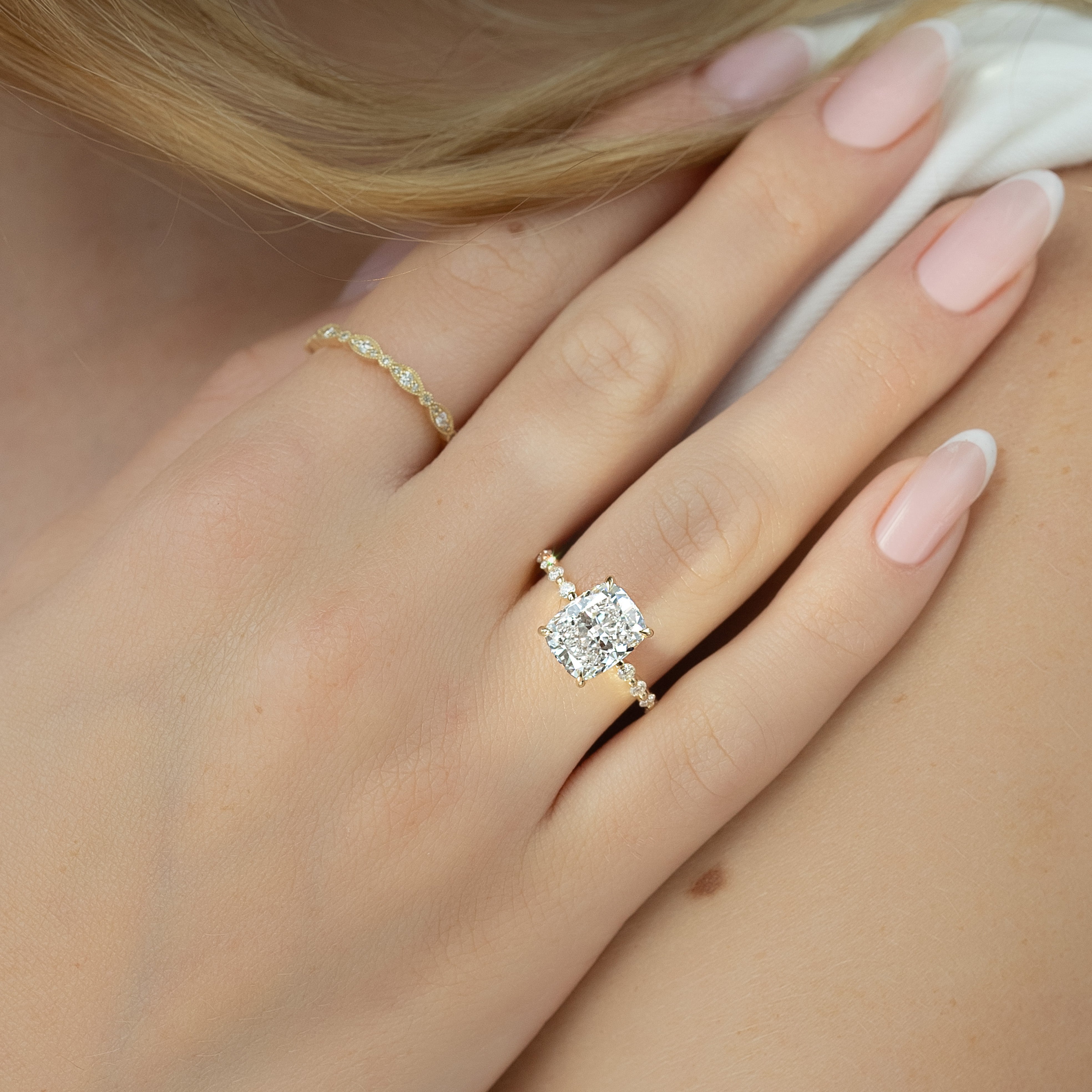 2.0 - 4.0 CT Elongated Cushion Cut CVD Diamond Hidden Halo & Pave Style Engagement Ring