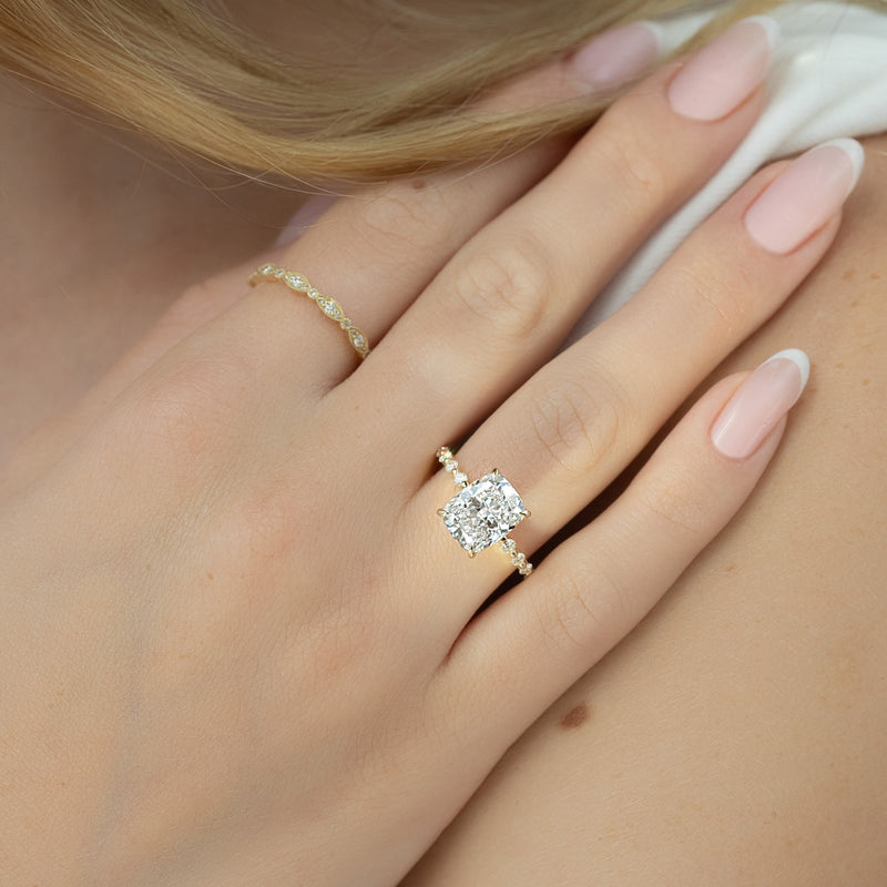 2.0 - 4.0 CT Elongated Cushion Cut CVD Diamond Hidden Halo & Pave Style Engagement Ring