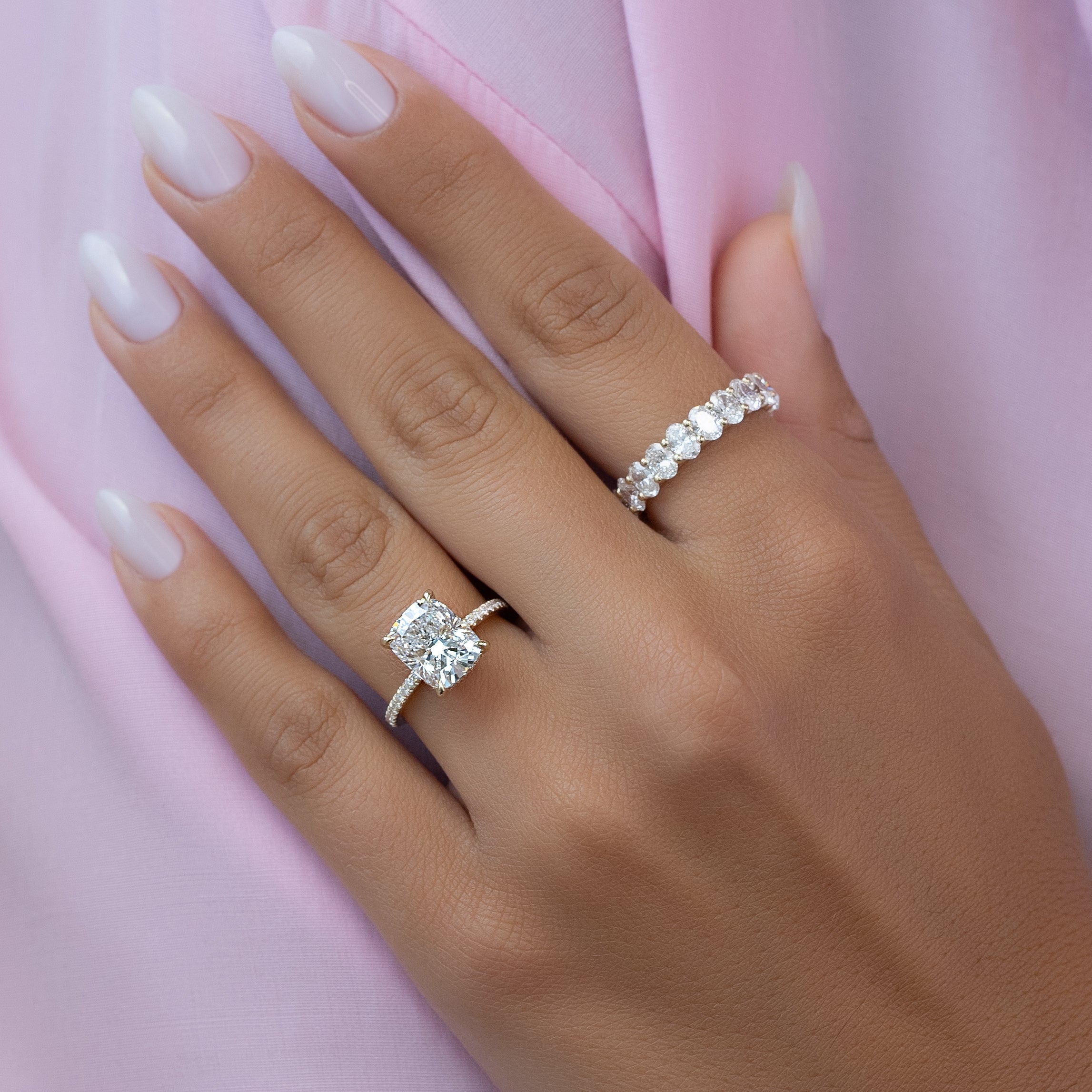 2.0 - 4.0 CT Elongated Cushion Cut CVD Diamond Hidden Halo & Pave Style Engagement Ring