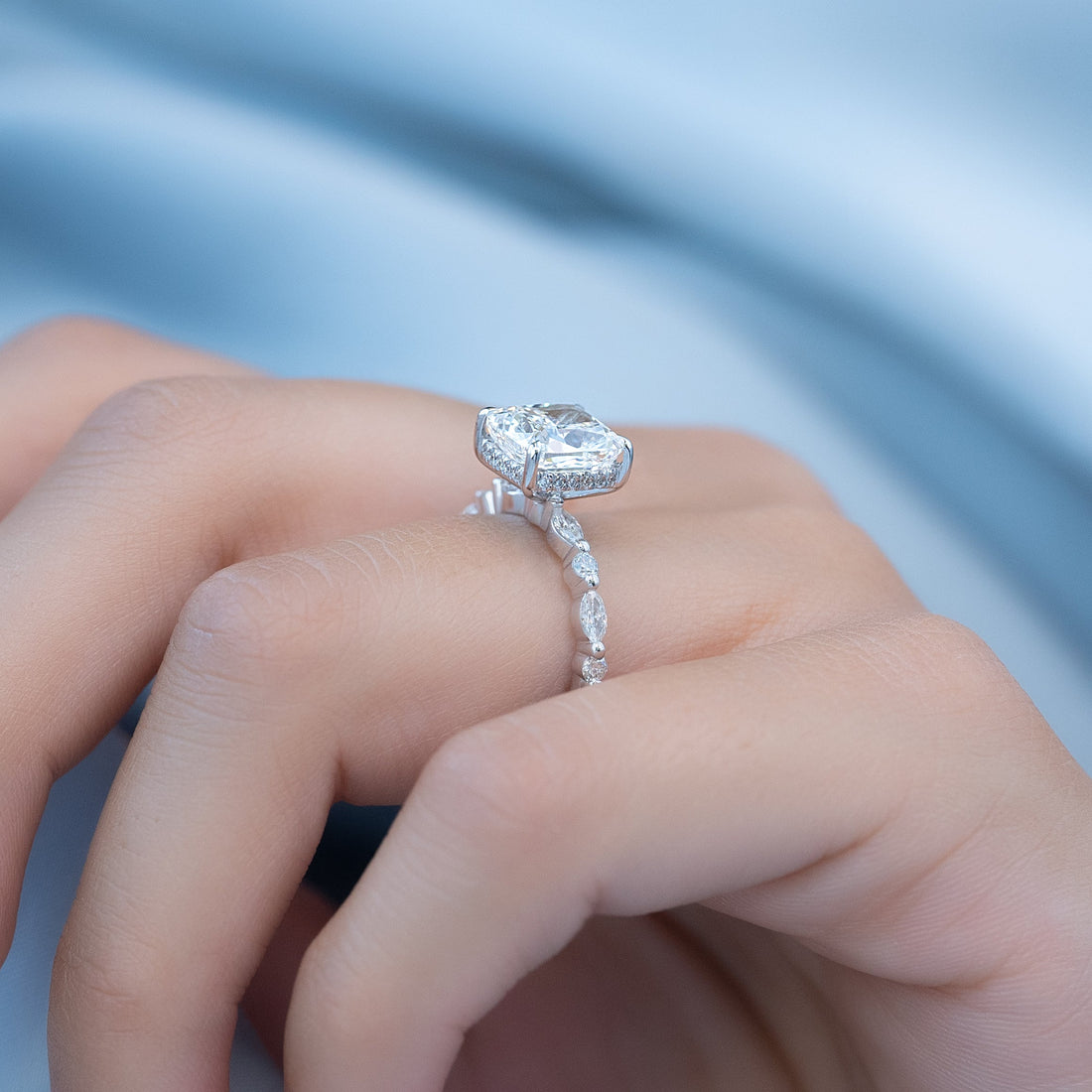 2.0 - 4.0 CT Elongated Cushion Cut CVD Diamond Hidden Halo & Pave Style Engagement Ring