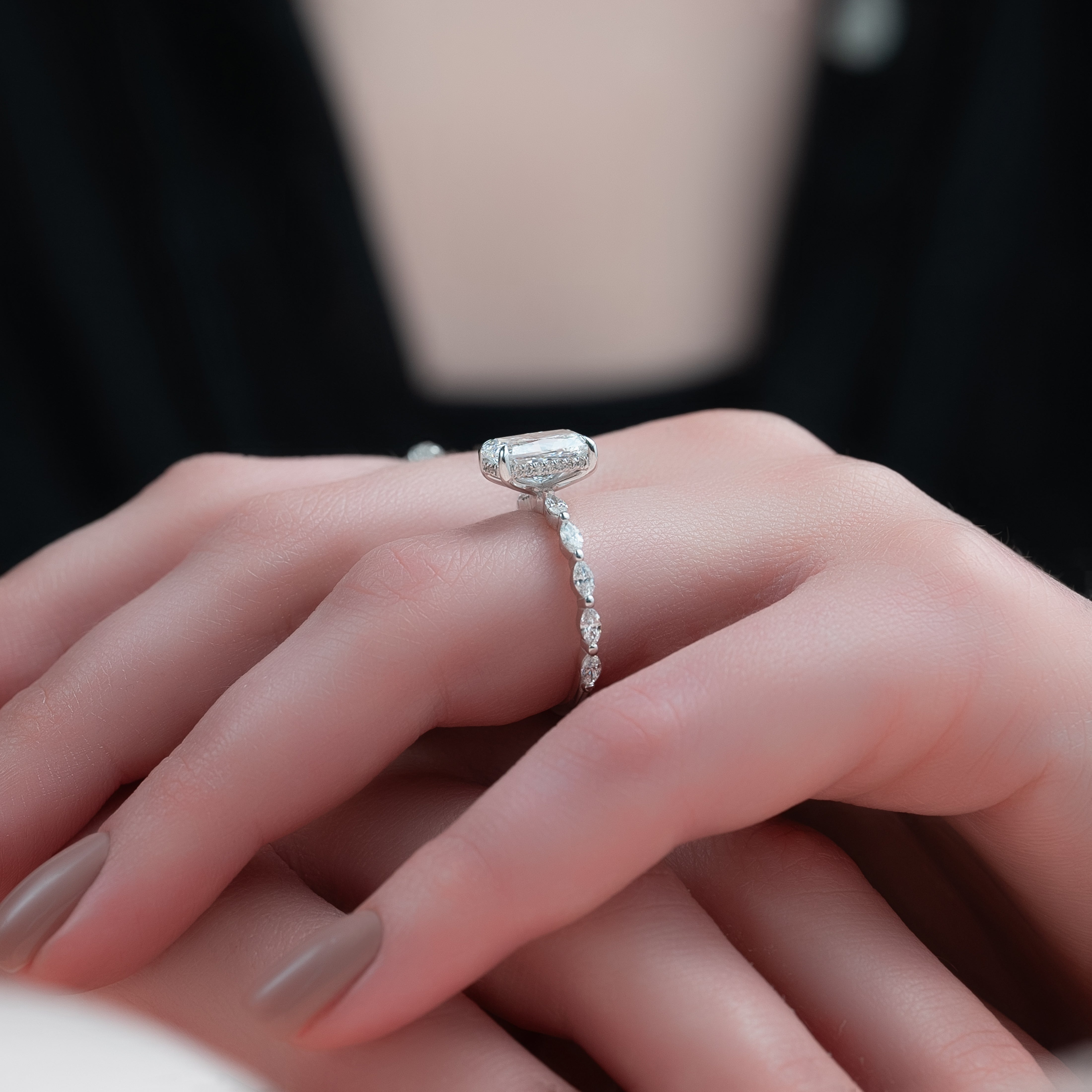 2.0 - 4.0  CT Radiant Cut CVD Diamond Hidden Halo & Pave Engagement Ring