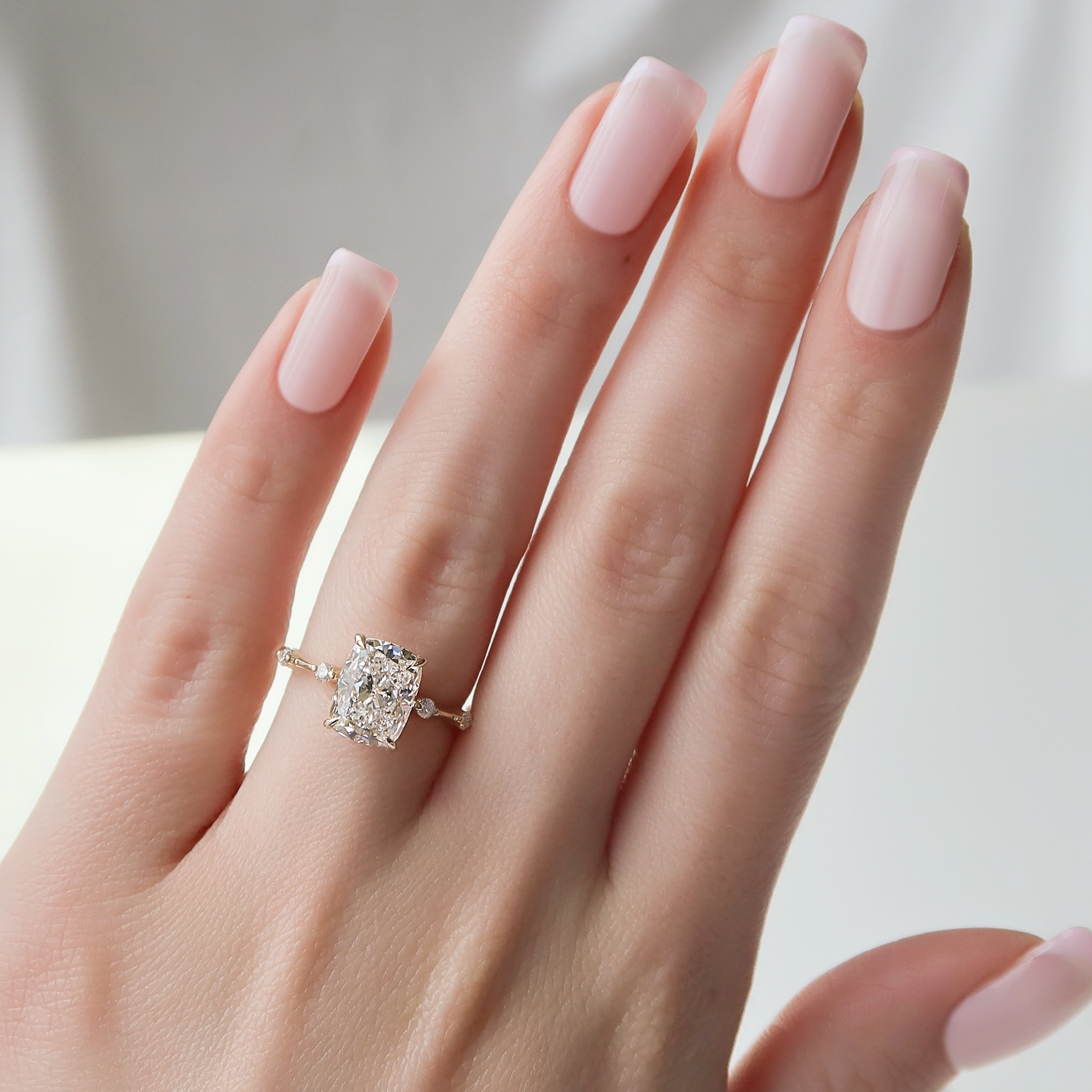 2.0 - 4.0 CT Elongated Cushion Cut CVD Diamond Hidden Halo & Dainty Style Engagement Ring