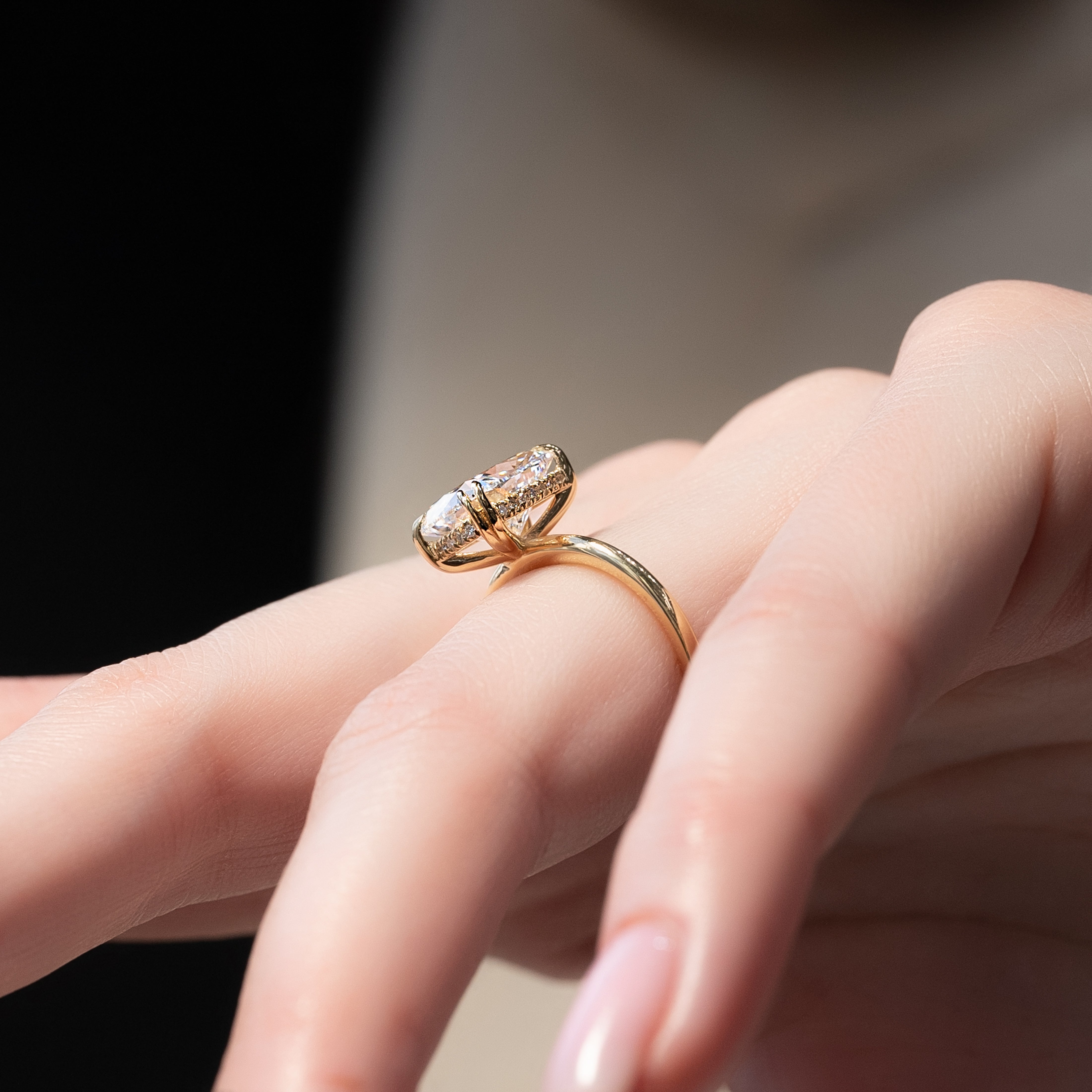 2.0 - 4.0 CT Elongated Cushion Cut CVD Diamond Hidden Halo Engagement Ring