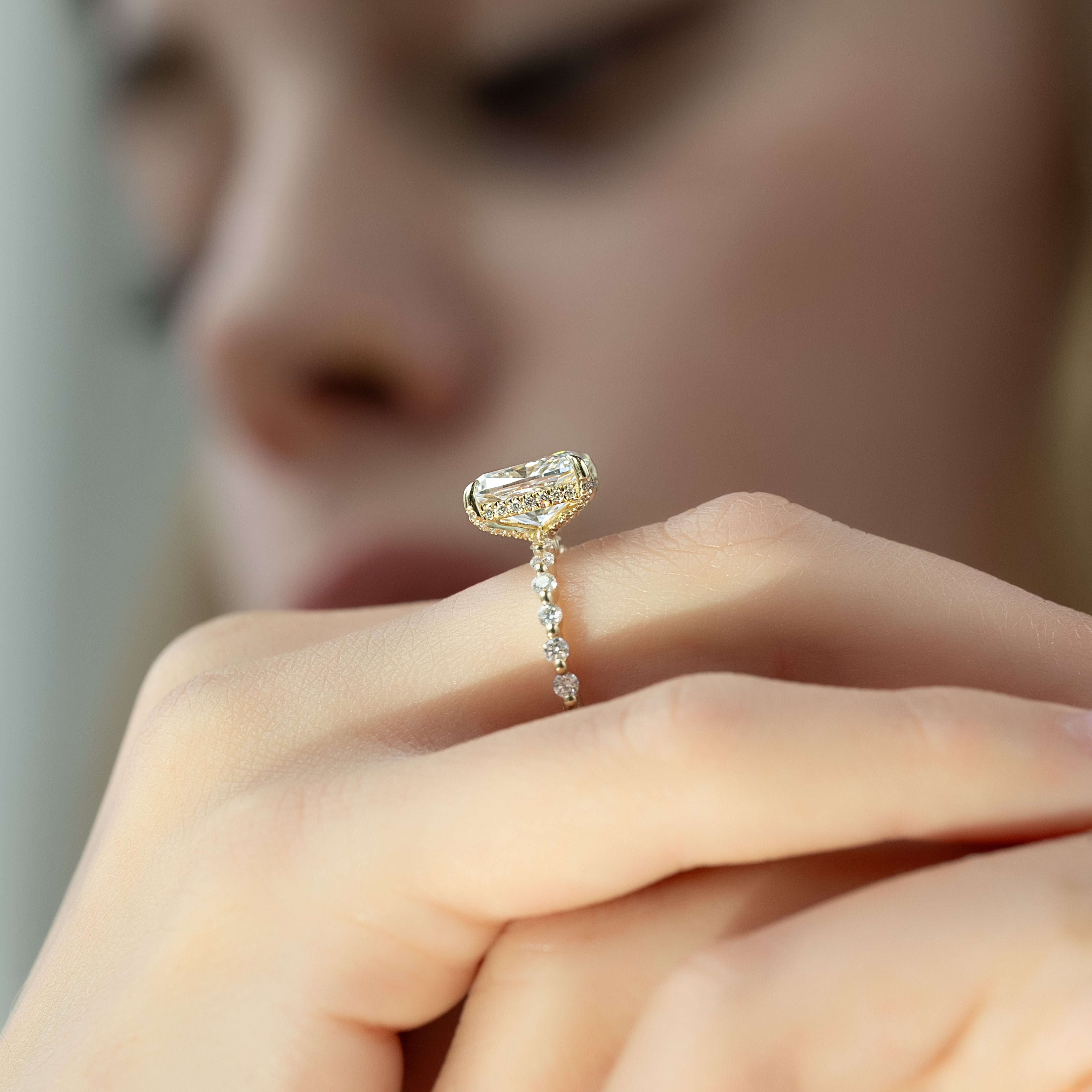 2.0 - 4.0 CT Elongated Cushion Cut CVD Diamond Hidden Halo & Pave Style Engagement Ring