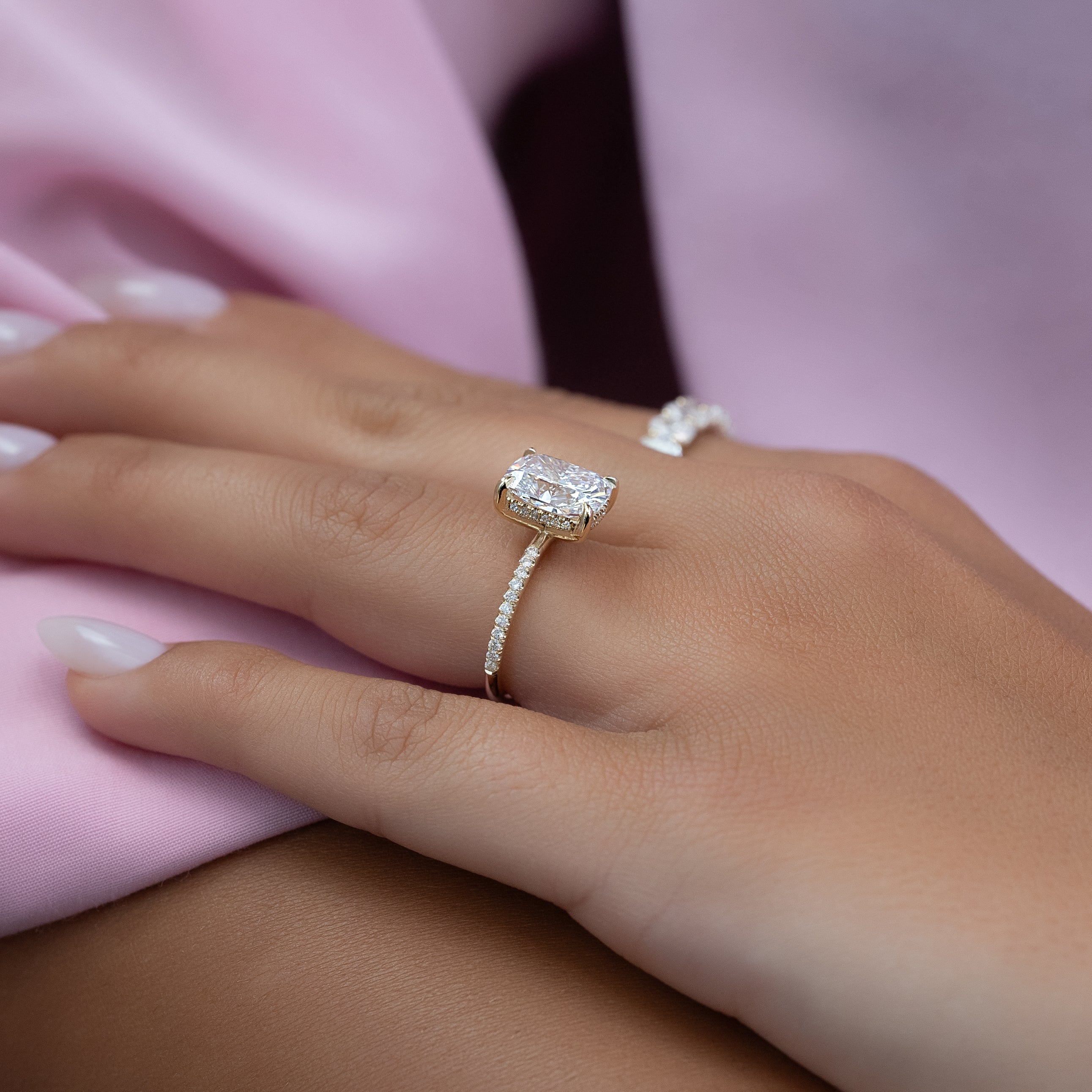 2.0 - 4.0 CT Elongated Cushion Cut CVD Diamond Hidden Halo & Pave Style Engagement Ring