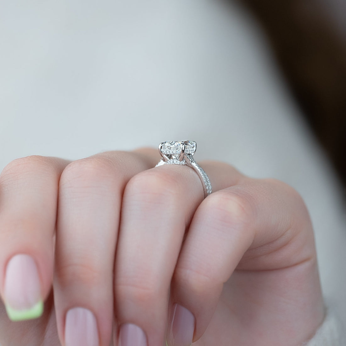 2.0 - 4.0 CT Elongated Cushion Cut CVD Diamond Twisted Pave Style Engagement Ring