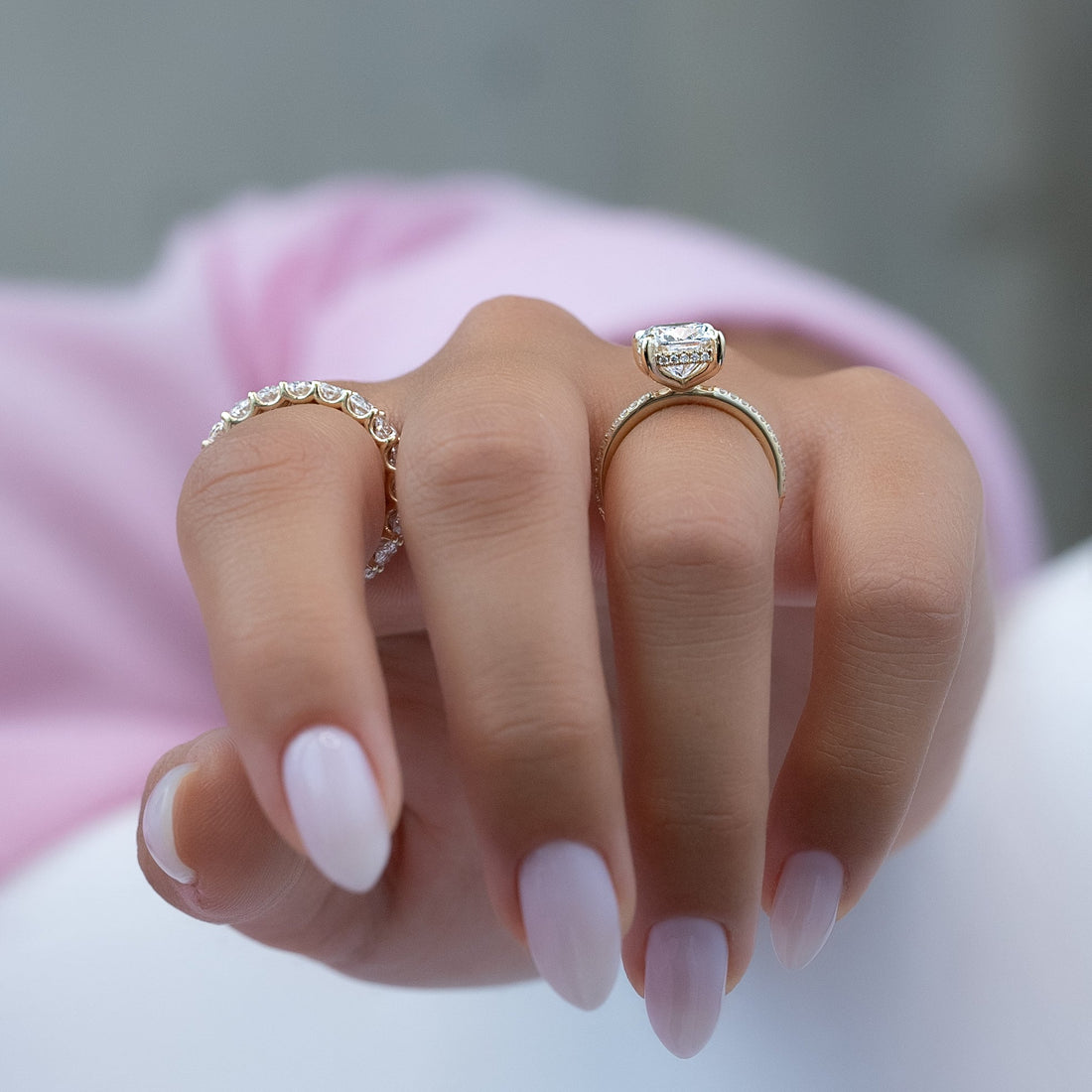 2.0 - 4.0 CT Elongated Cushion Cut CVD Diamond Hidden Halo & Pave Style Engagement Ring