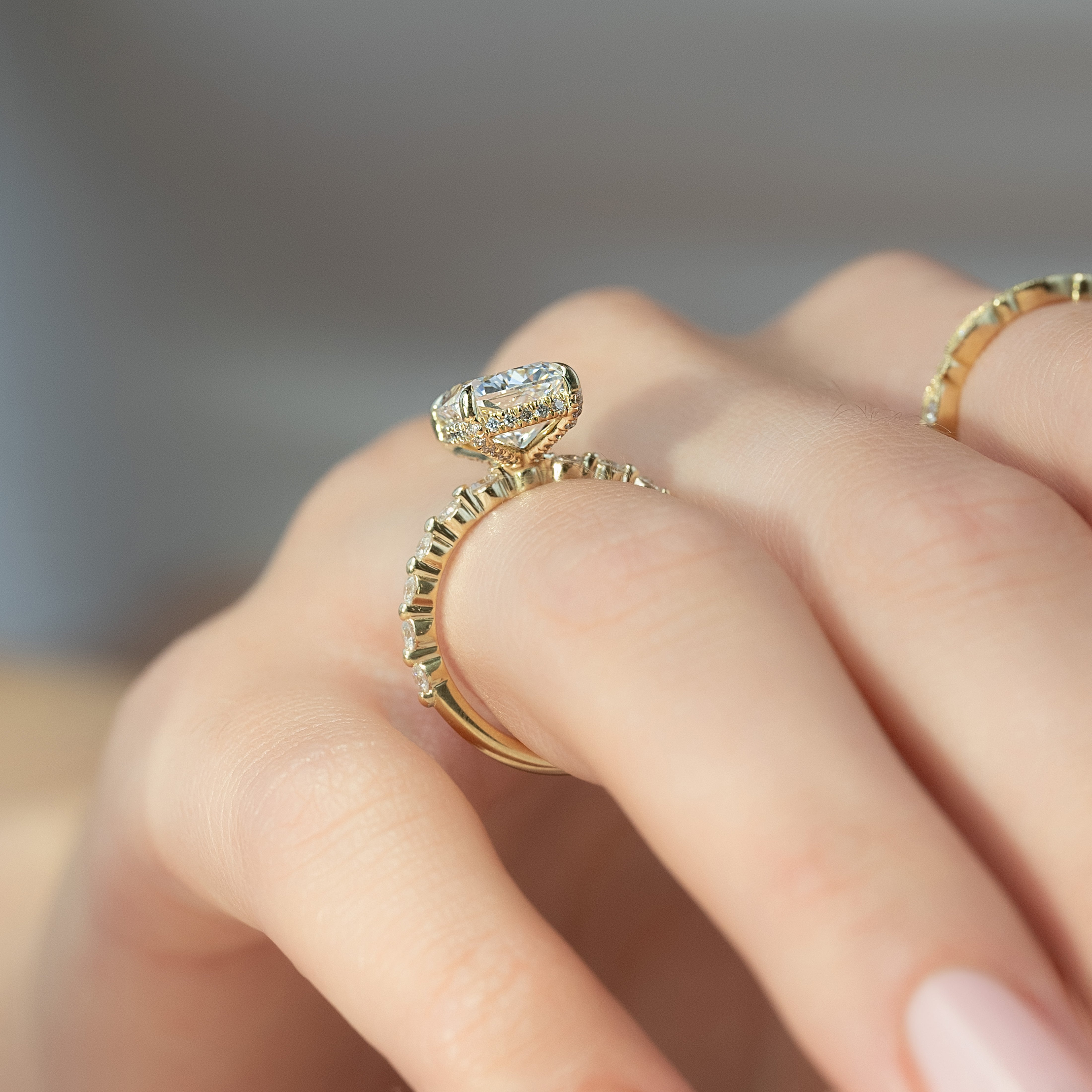 2.0 - 4.0 CT Elongated Cushion Cut CVD Diamond Hidden Halo & Pave Style Engagement Ring