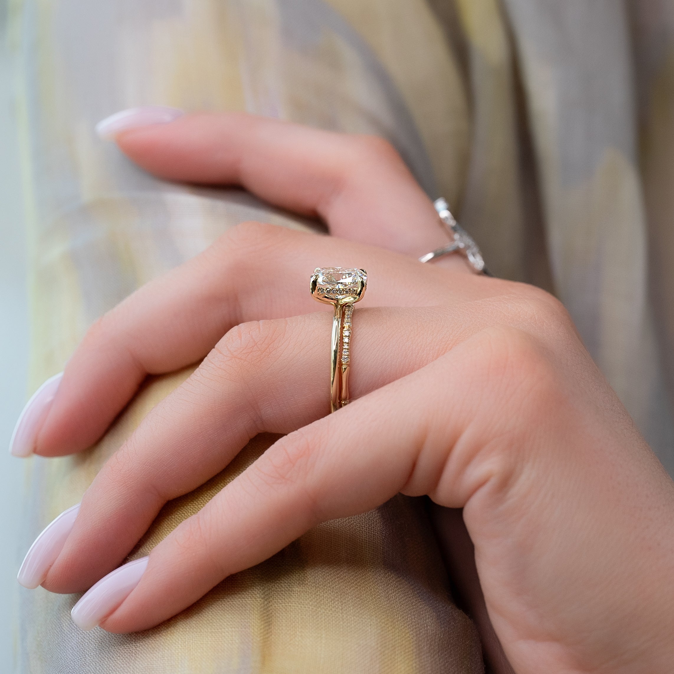 2.0 - 4.0 CT Elongated Cushion Cut CVD Diamond Hidden Halo Engagement Ring