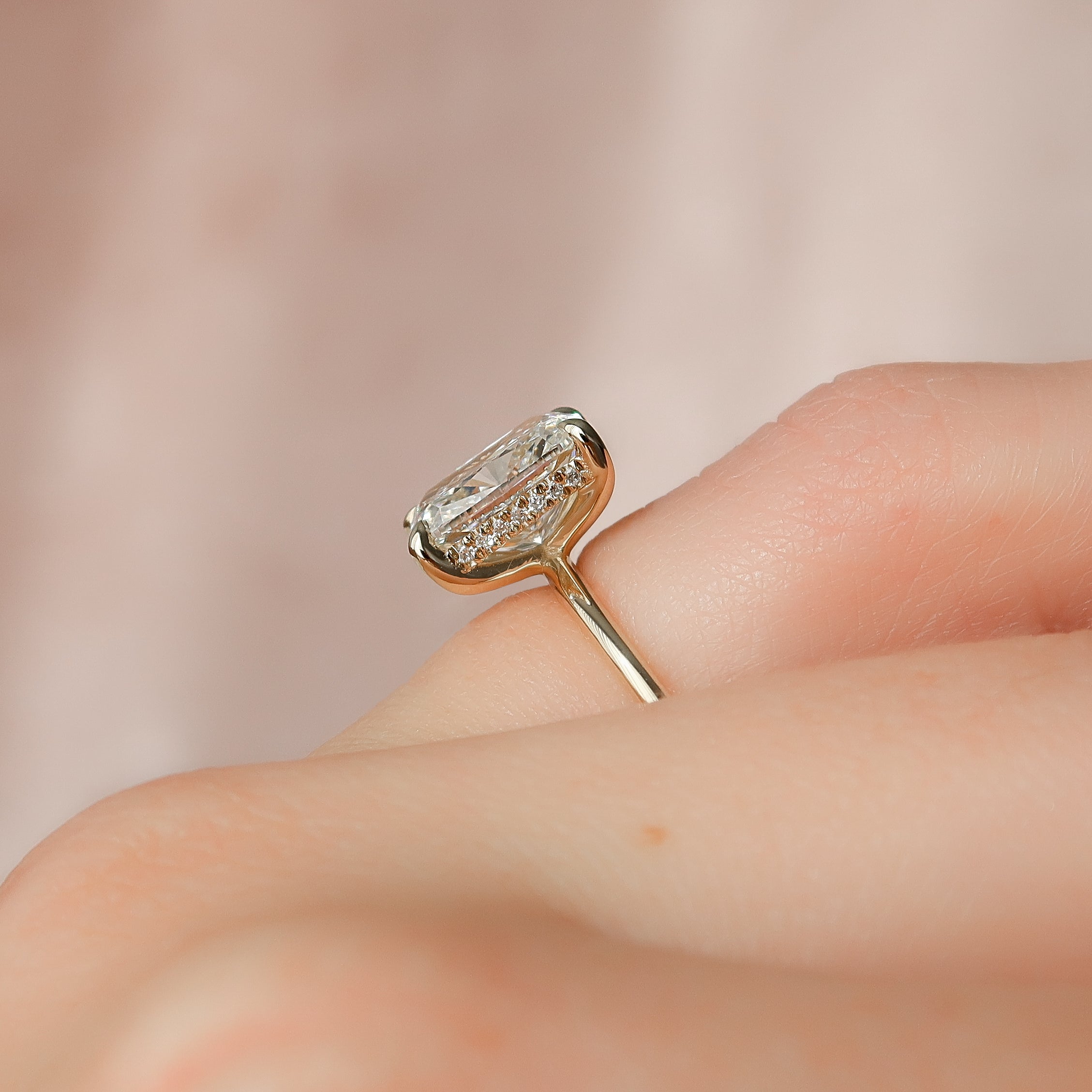 2.0 - 4.0 CT Elongated Cushion Cut CVD Diamond Hidden Halo Engagement Ring