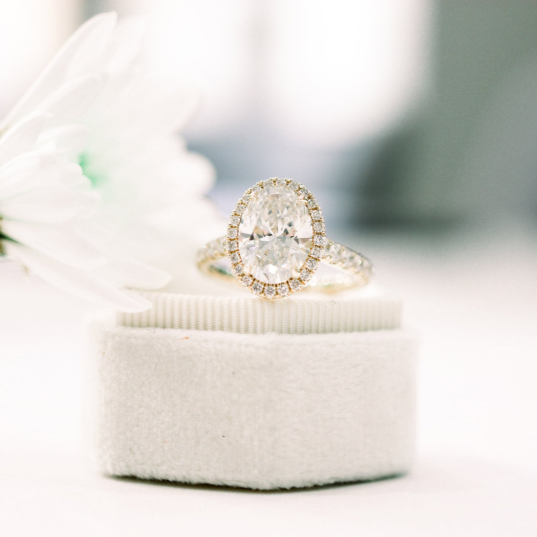 2.15CT Oval Moissanite Halo Pave Setting Diamond Engagement Ring
