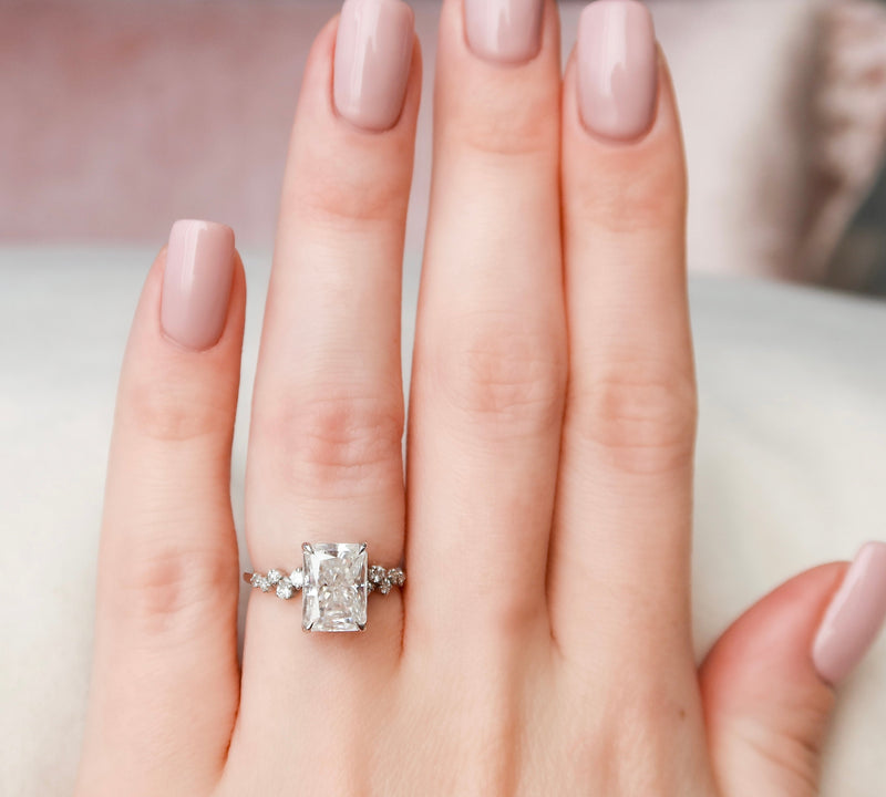 2.0 - 4.0  CT Radiant Cut CVD Diamond Hidden Halo & clustered  Engagement Ring