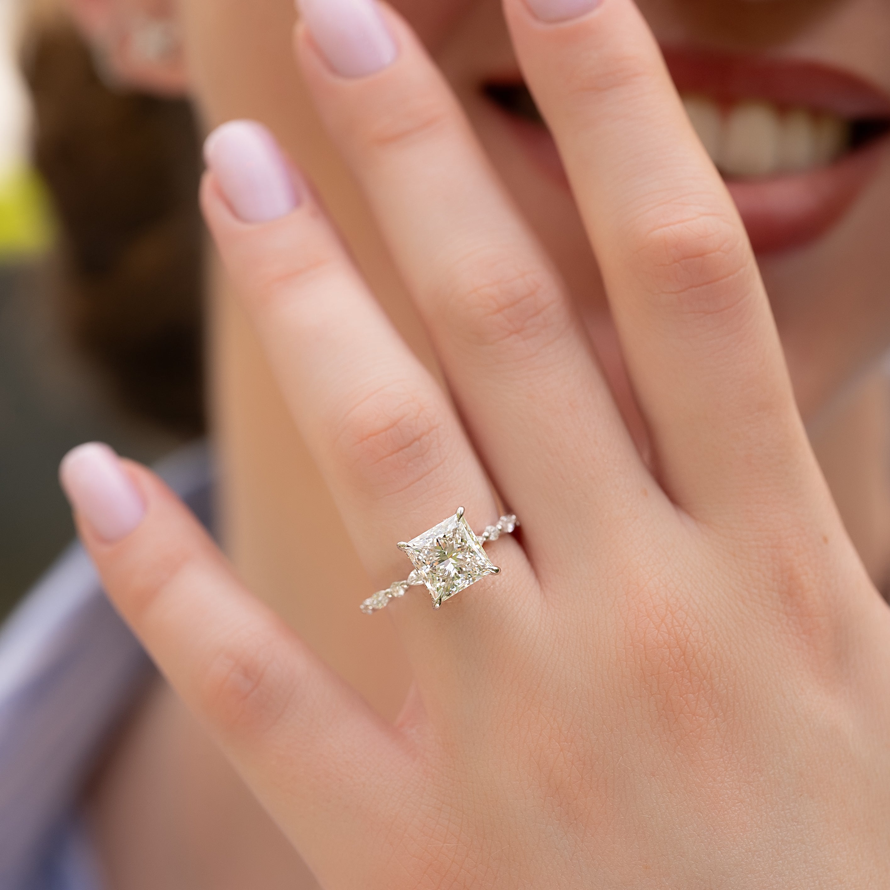 1.0 - 3.0 CT Princess Cut CVD Diamond Hidden Halo & Pave Setting Engagement Ring