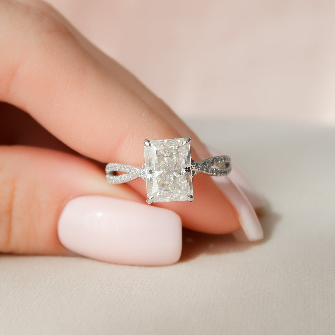 2.0 - 4.0  CT Radiant Cut CVD Diamond Twisted & Hidden Halo Engagement Ring