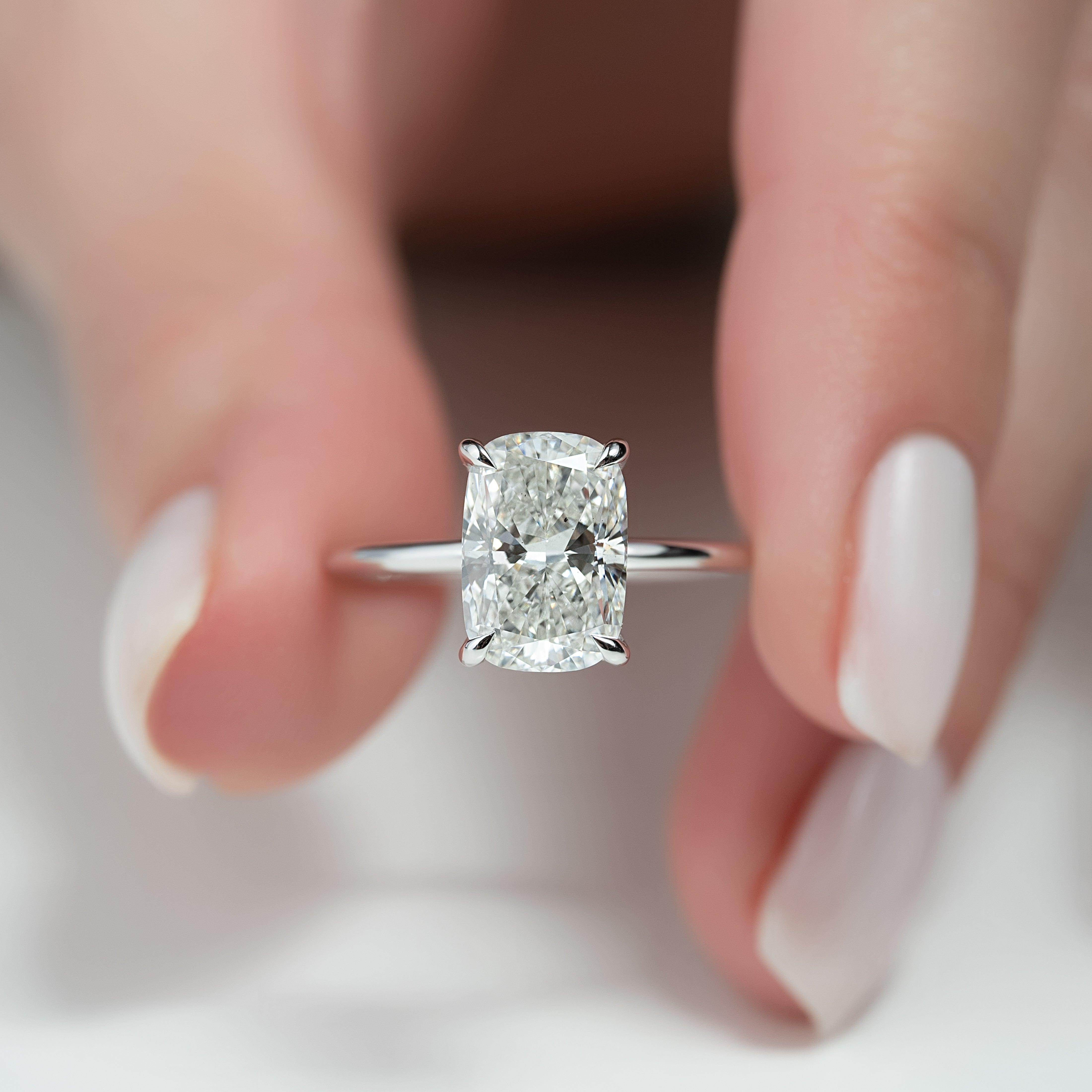 2.0 - 4.0 CT Elongated Cushion Cut CVD Diamond Hidden Halo Engagement Ring