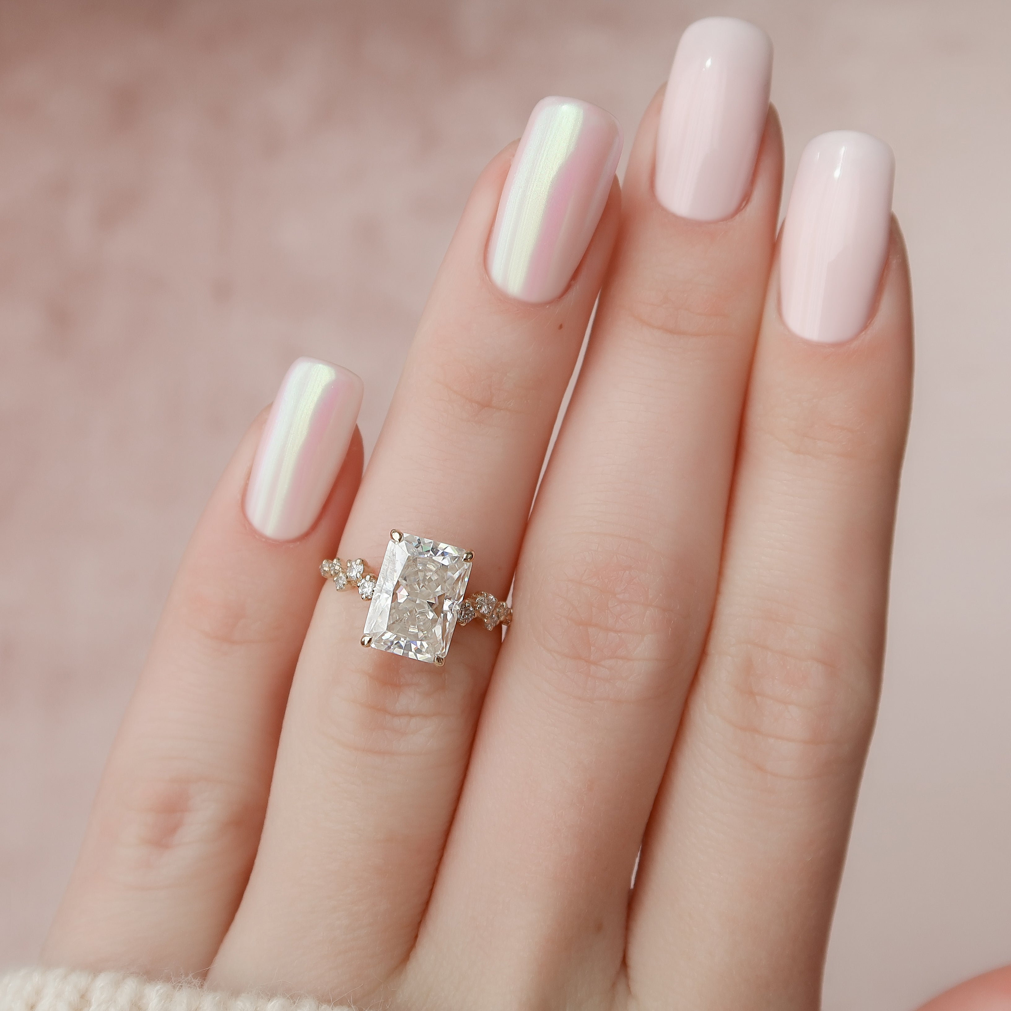 2.0 - 4.0  CT Radiant Cut CVD Diamond Hidden Halo & clustered  Engagement Ring