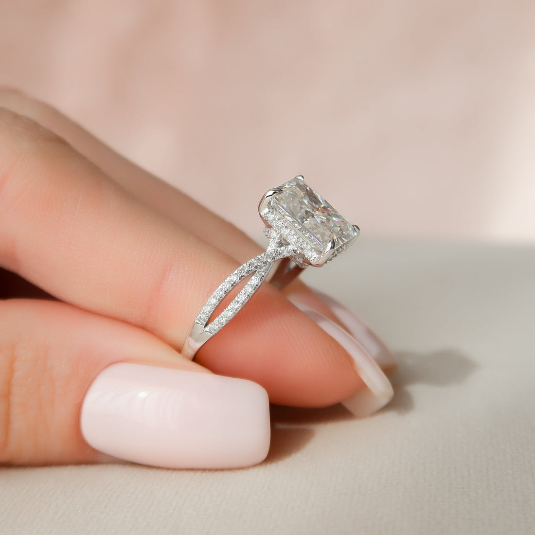 2.0 - 4.0  CT Radiant Cut CVD Diamond Twisted & Hidden Halo Engagement Ring