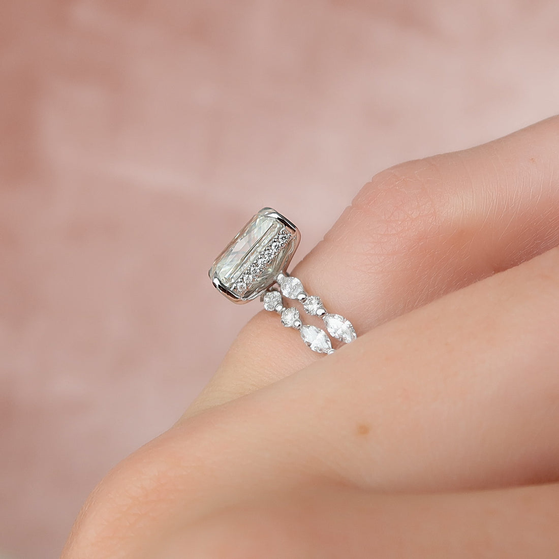 2.0 - 4.0  CT Radiant Cut CVD Diamond Hidden Halo & Pave Engagement Ring