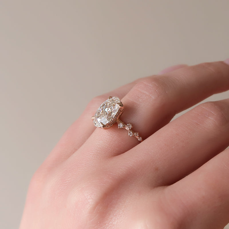 2.0 -4.0 CT Oval Cut CVD Diamond Hidden Halo & Pave Engagement Ring