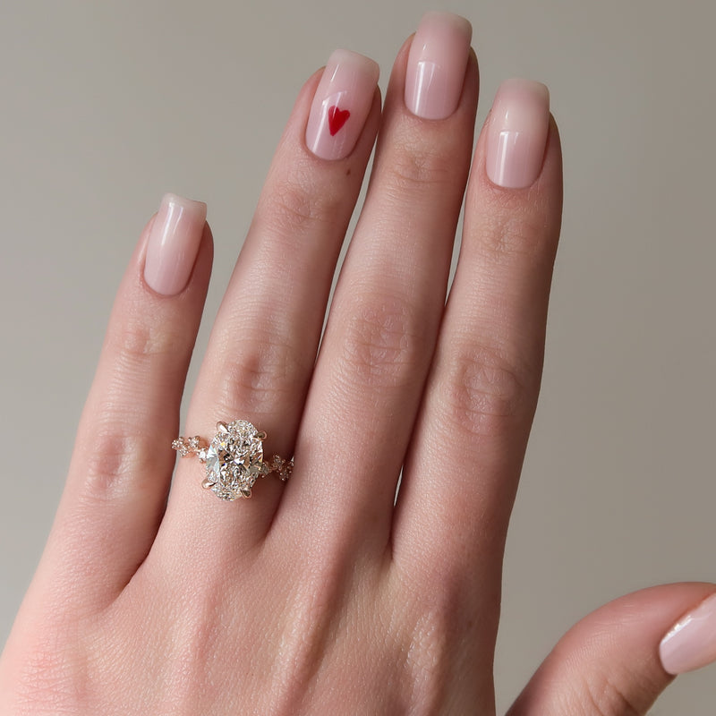 2.0 -4.0 CT Oval Cut CVD Diamond Hidden Halo & Pave Engagement Ring