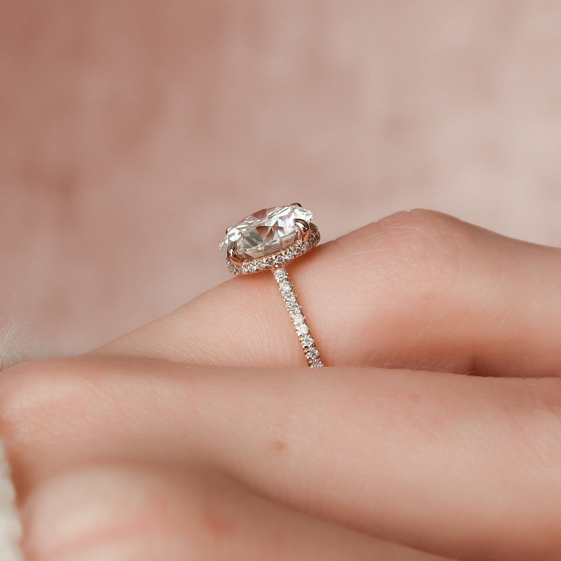 2.0 - 4.0 CT Round Cut CVD Diamond Hidden Halo & Pave Engagement Ring