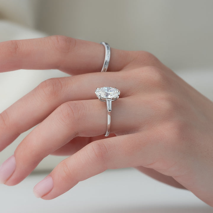 1.50 -3.50 CT Oval Cut CVD Diamond Three Stone Style Engagement Ring