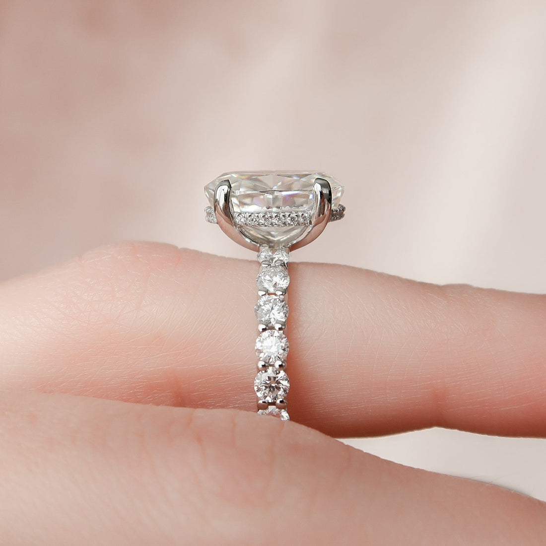 2.0 - 4.0 CT Oval Cut CVD Diamond Hidden Halo & pave  Engagement Ring